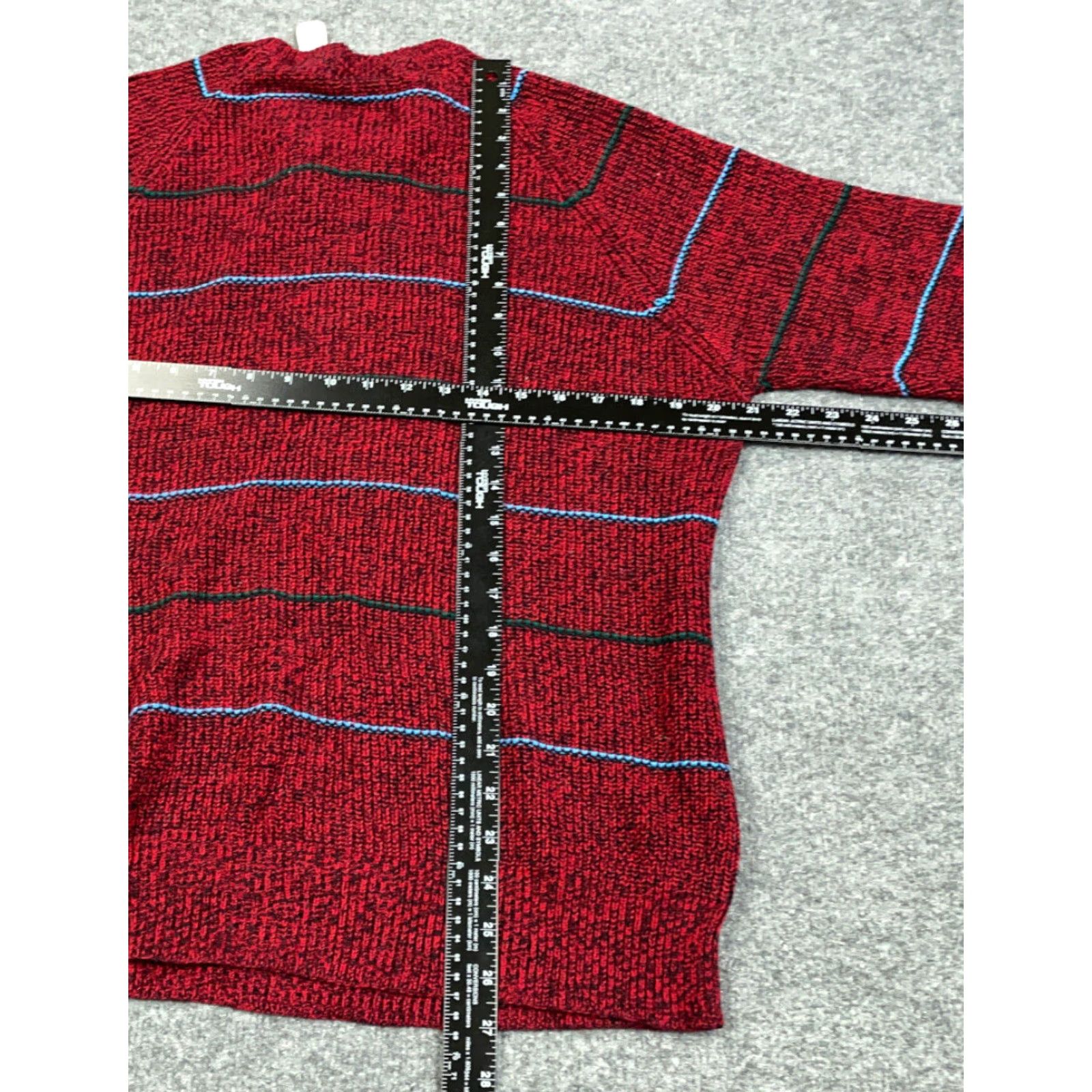 Vintage VTG 90s Red Striped Lightweight Chunky Knit Sweater Adult Large Crew Neck Men Pullover Knit Pattern Striped Red Vintage Mens Size US L / EU 52-54 / 3 - 3 Thumbnail