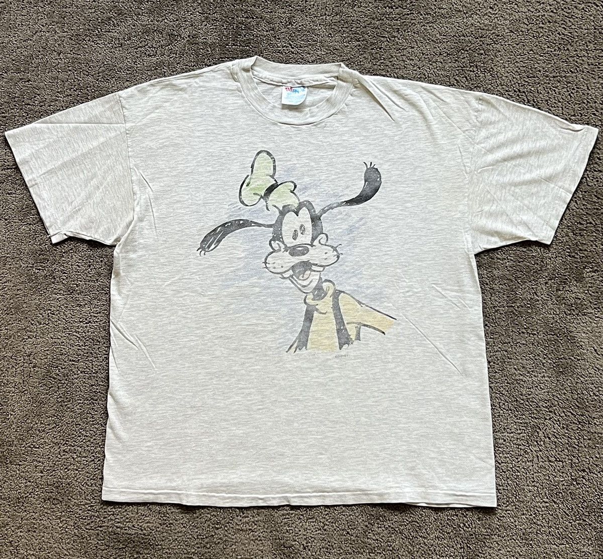 image of Disney x Vintage 1998 Single Stitch Goofy Mickey Vintage Graphic Art Tee in Grey, Men's (Size XL)