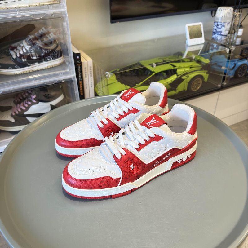 Louis Vuitton Louis Vuitton Trainer Low Top Sneakers in White Red 0079 Size US 11 / EU 44 - 1 Thumbnail