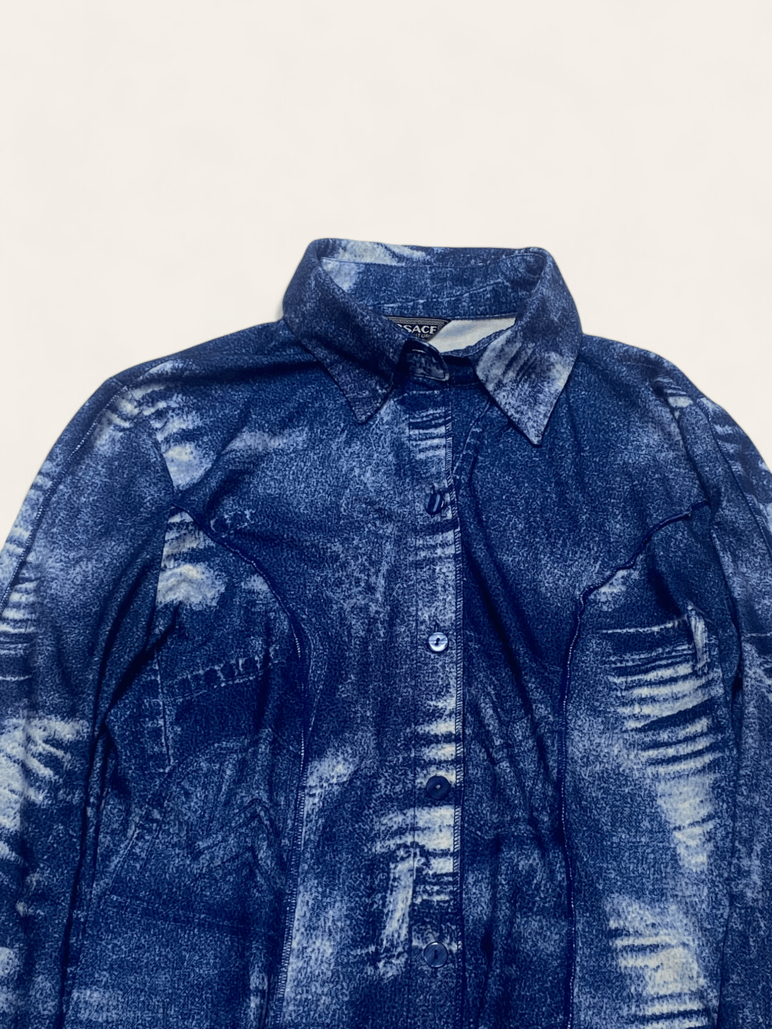 Versace 90s Vintage VERACE Blue Sea Pattern Overprint Blouse Size M / US 6-8 / IT 42-44 - 2 Thumbnail
