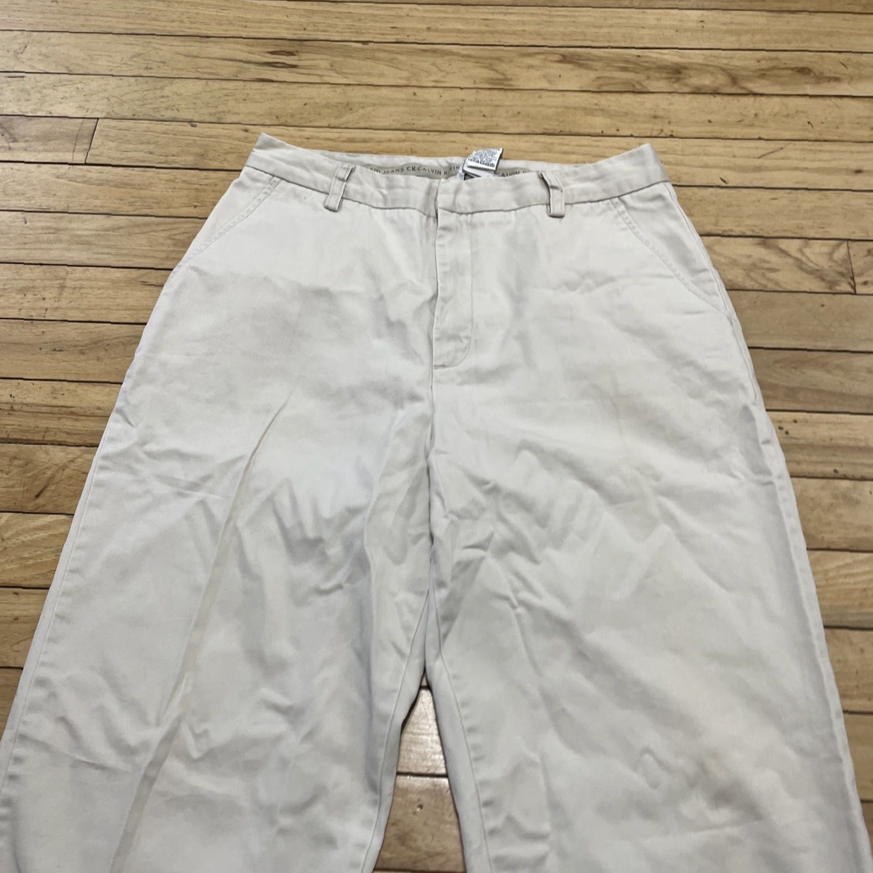 Calvin Klein VINTAGE Calvin Klein Jeans Pants Womens 10 Cream Khaki Flat Straight VTG Y2K Mauritius W30xL30 Size 32" / US 10 / IT 46 - 4 Thumbnail