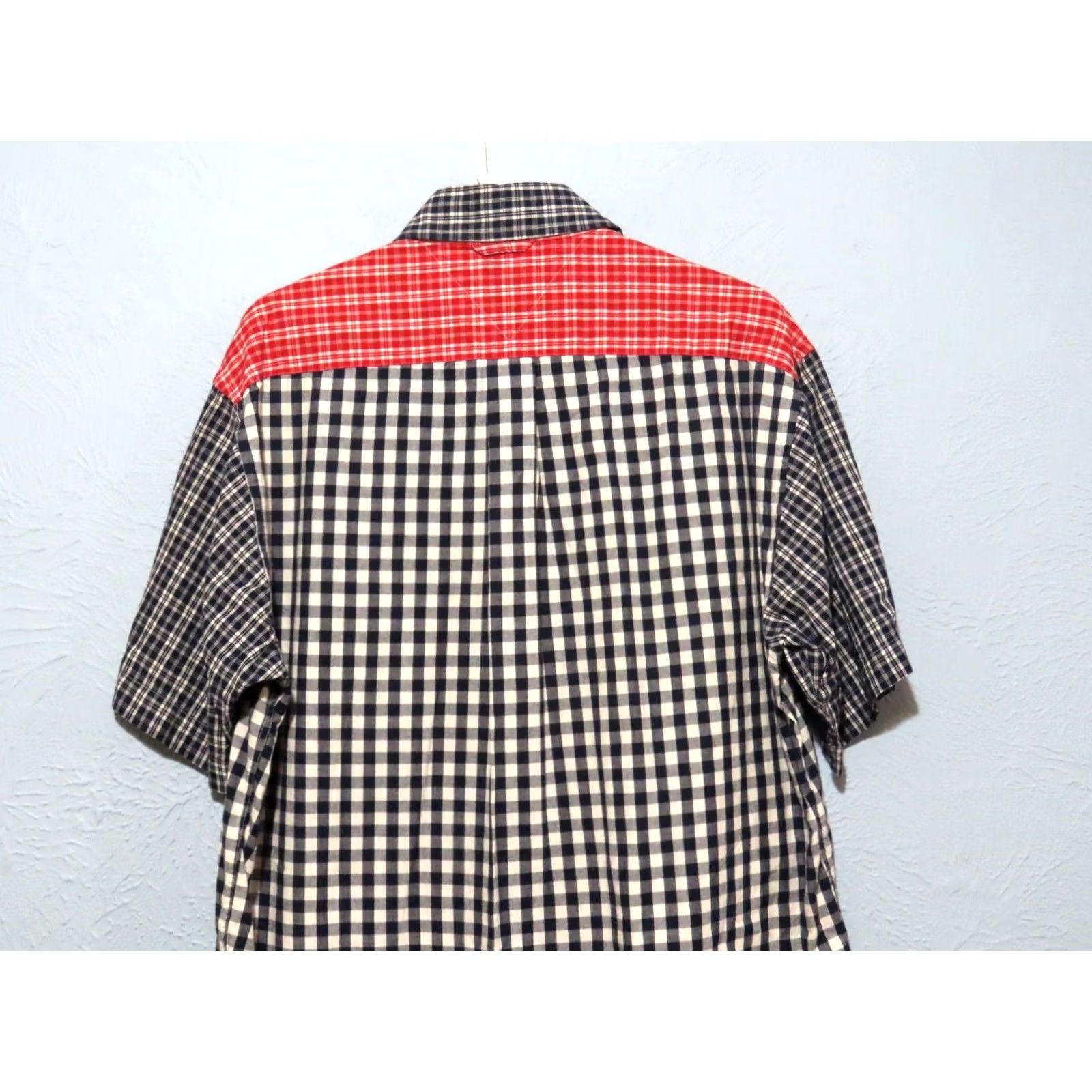Tommy Hilfiger Tommy Hilfiger Men's Short Sleeve Button-Up Patchwork Gingham Shirt Black Red 90s Multicolor Cotton Regular M Mens Size US 31 - 8 Thumbnail