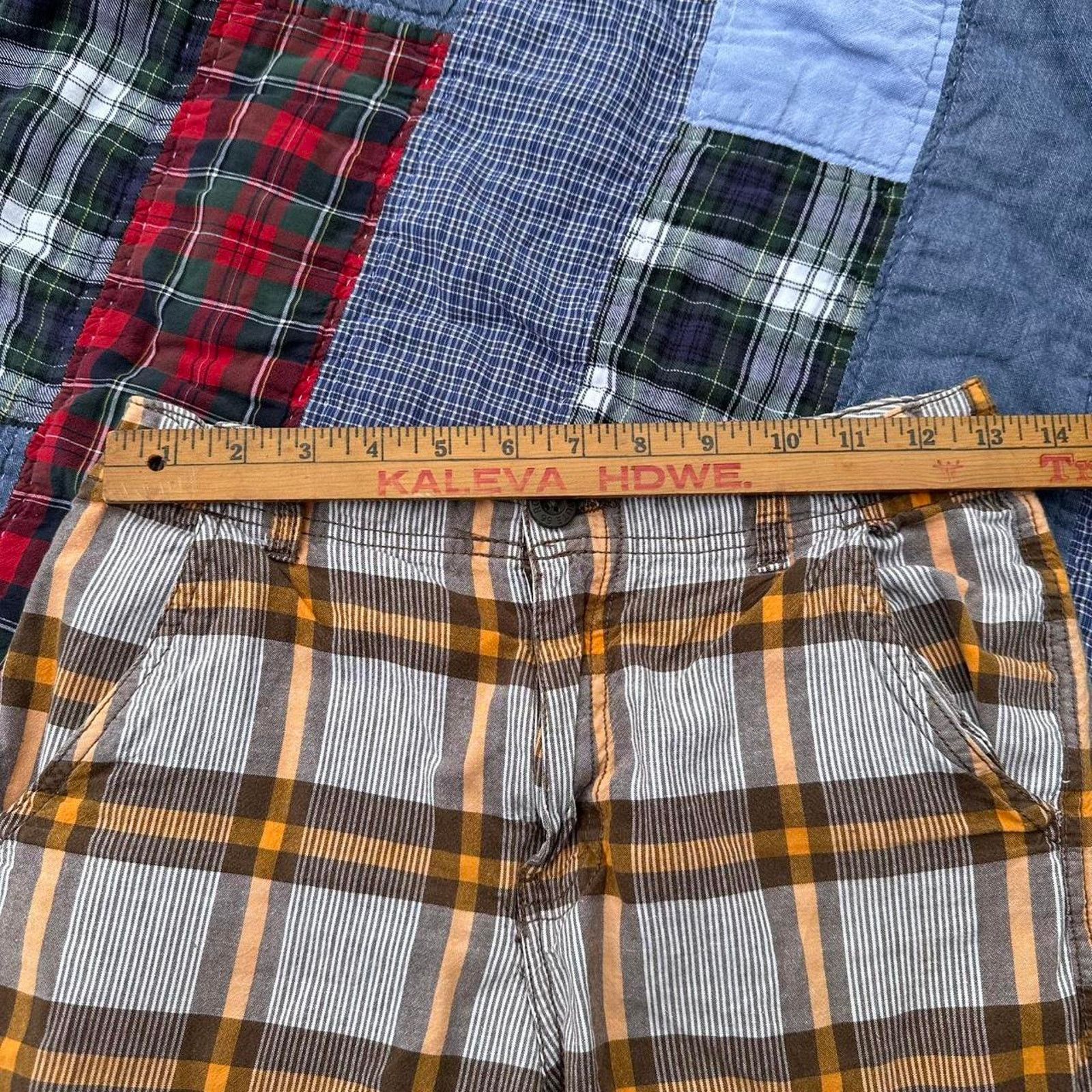 Vintage Vintage Y2K 2000s Orange Brown Plaid Hi Waist Cargo Shorts 