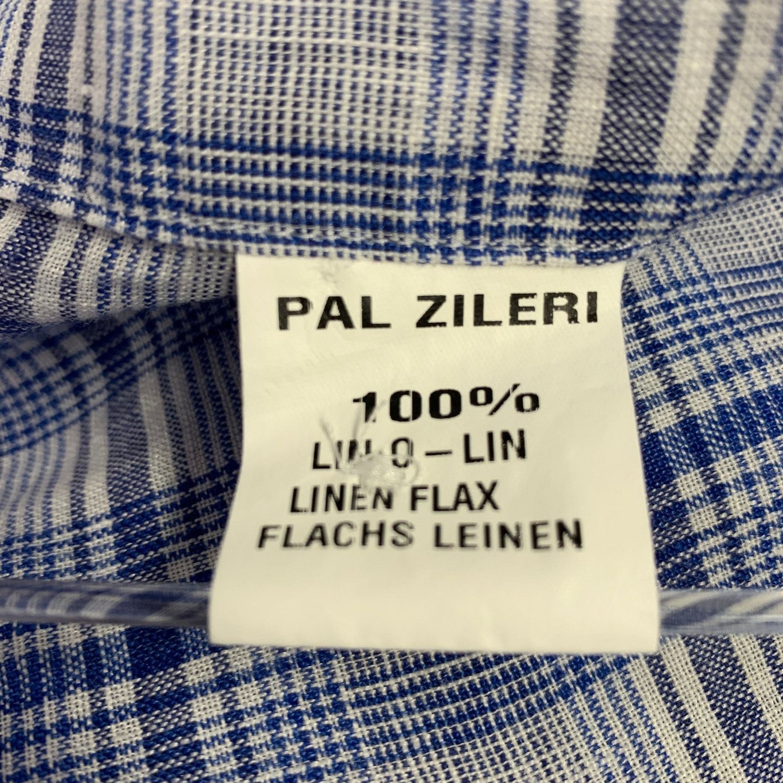 Pal Zileri PAL ZILERI Size L Blue White Plaid Linen Short Sleeve Shirt Size US L / EU 52-54 / 3 - 5 Thumbnail