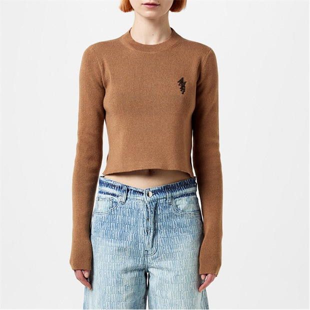 Amiri o1g2r1mq0824 Embroidered Cropped Jumpers in Camel Size M / US 6-8 / IT 42-44 - 3 Thumbnail