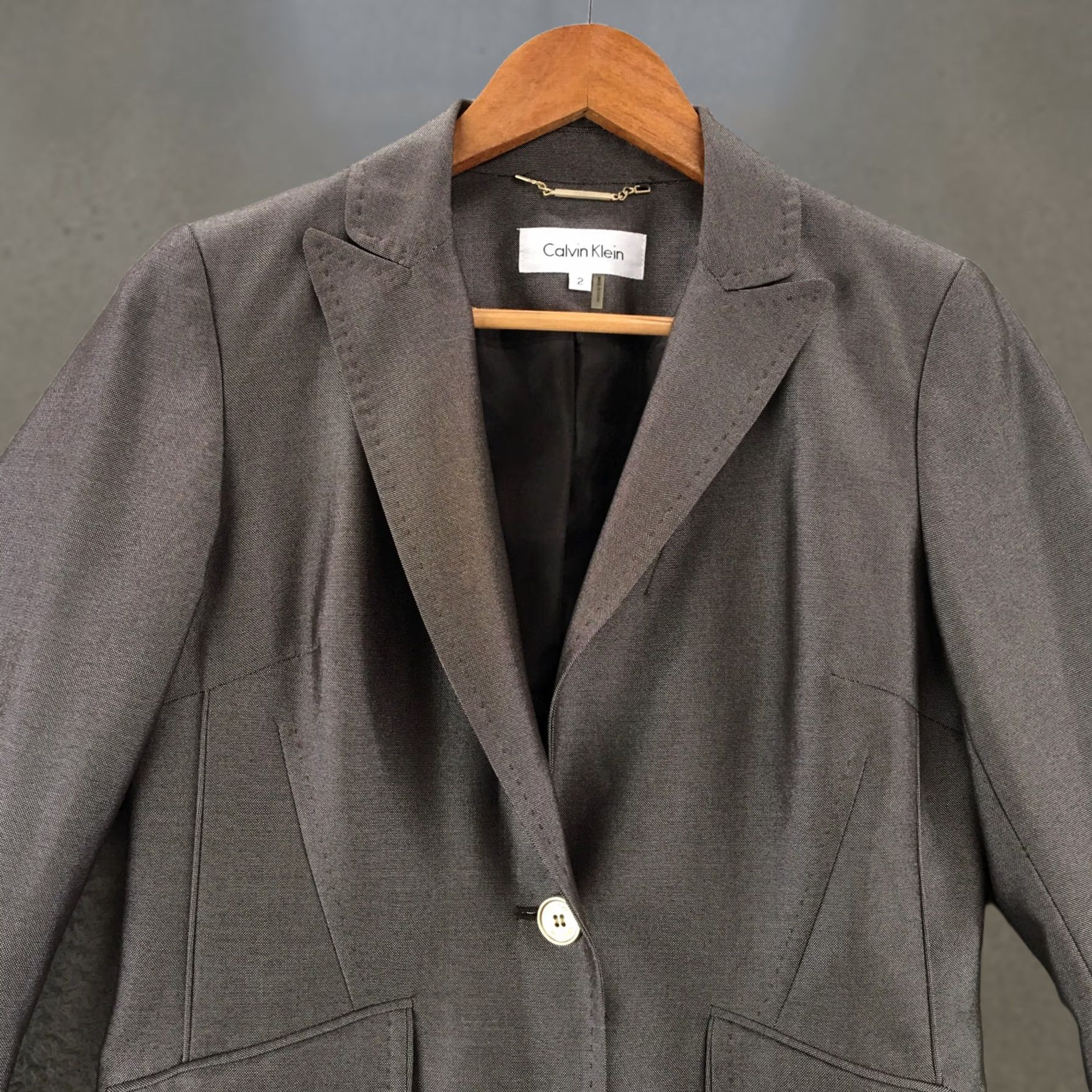 Calvin Klein Calvin Klein Blazer Jacket Womens 2 Grey Solid V Neck Collar Long Sleeve Formal Clothing Ladies Blazer Mens Women Size XS / US 0-2 / IT 36-38 - 1 Thumbnail