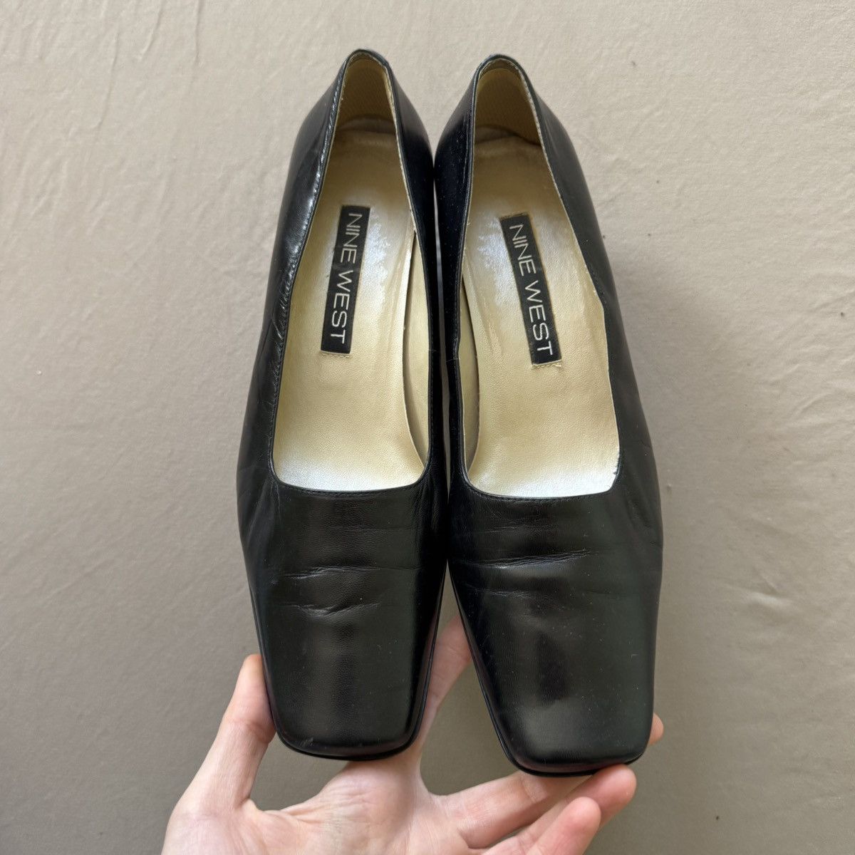 Nine West Vintage Nine West MAURGAN Black leather square toe pumps Size US 7.5 / IT 37.5 - 3 Thumbnail