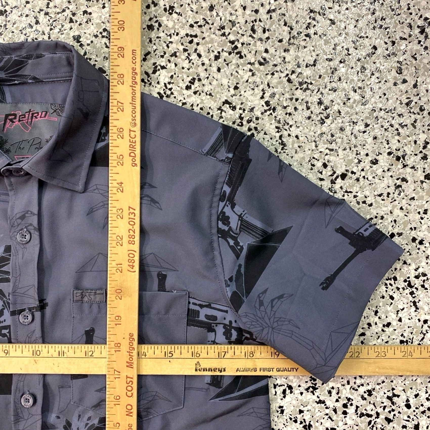 Vintage Retro Rifle Palm AOP Hawaiian Camp Button Up Stretch Shirt Mens XS Grey Floral Short Sleeve Button-Up Casual Travel | Mens | XS | Gray | 90s? Size US XS / EU 42 / 0 - 3 Thumbnail