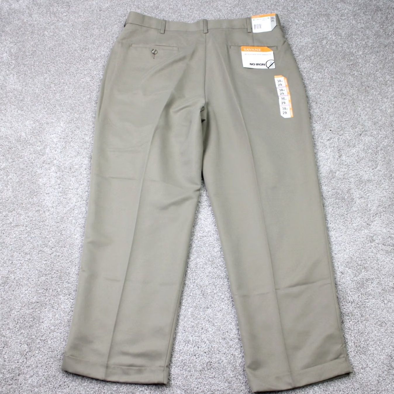Savane Savane Mens 38x29 Khakis Pants Beige Polyester NWT Regular Cuffed Front Pleated Stretch Upscale Dress Casual Slant Pockets Men Size US 38 / EU 54 - 6 Thumbnail