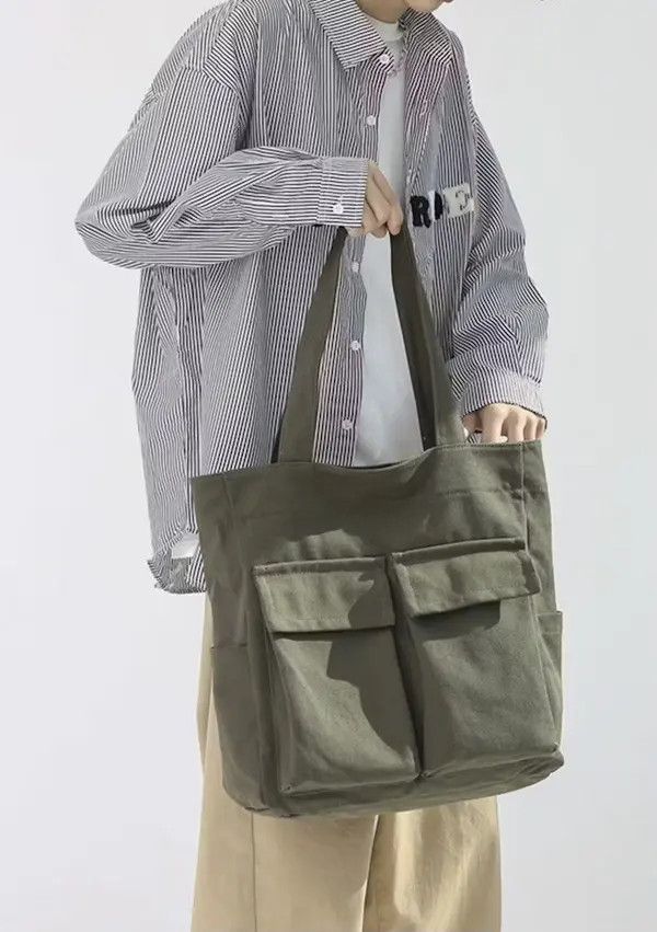 Japanese Brand Fashion canvas tote bag with pocket vintage Size ONE SIZE - 3 Thumbnail