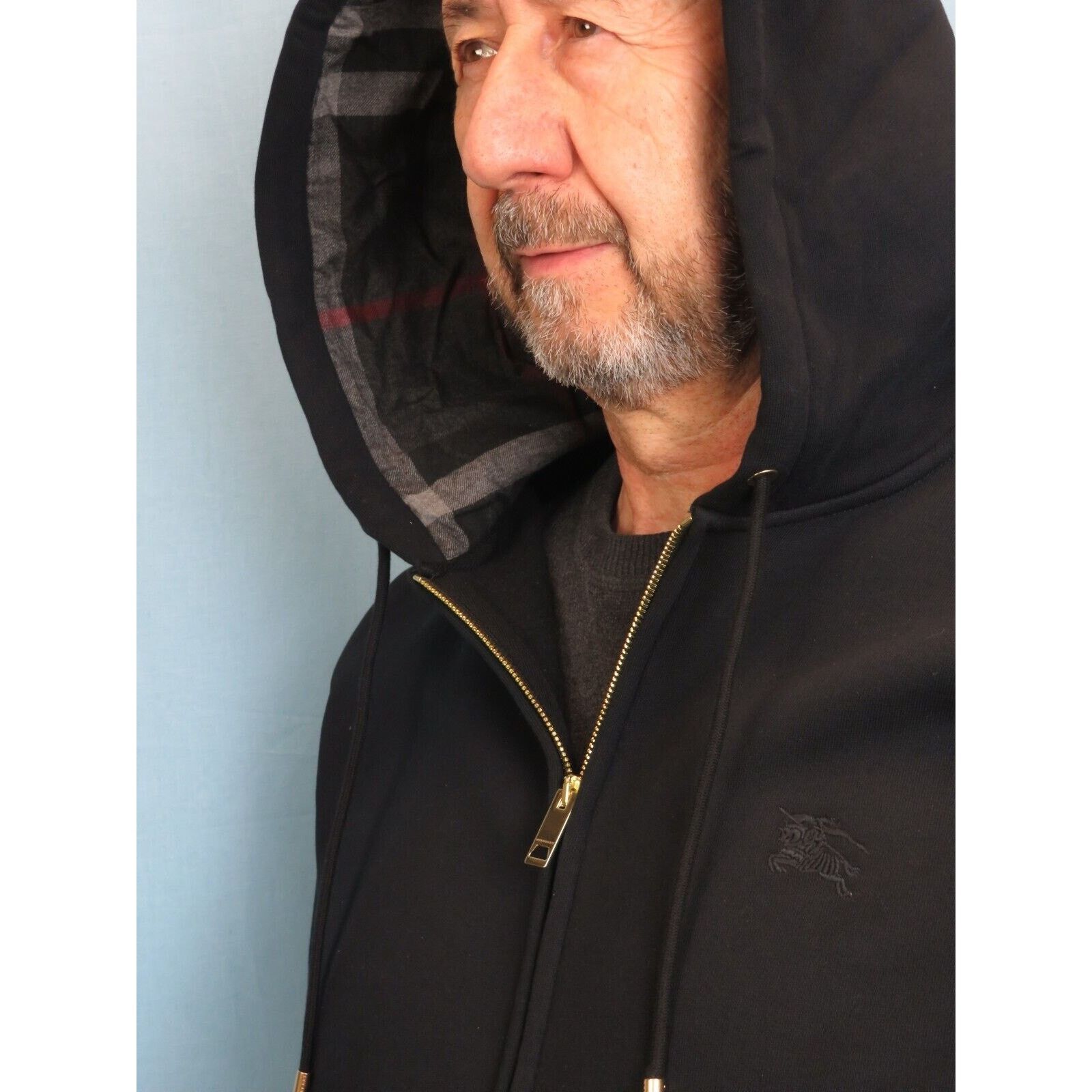 Burberry BURBERRY CLAREDON BLACK COTTON CHECK LOGO ZIP HOODIE XXL Size US XXL / EU 58 / 5 - 12 Thumbnail