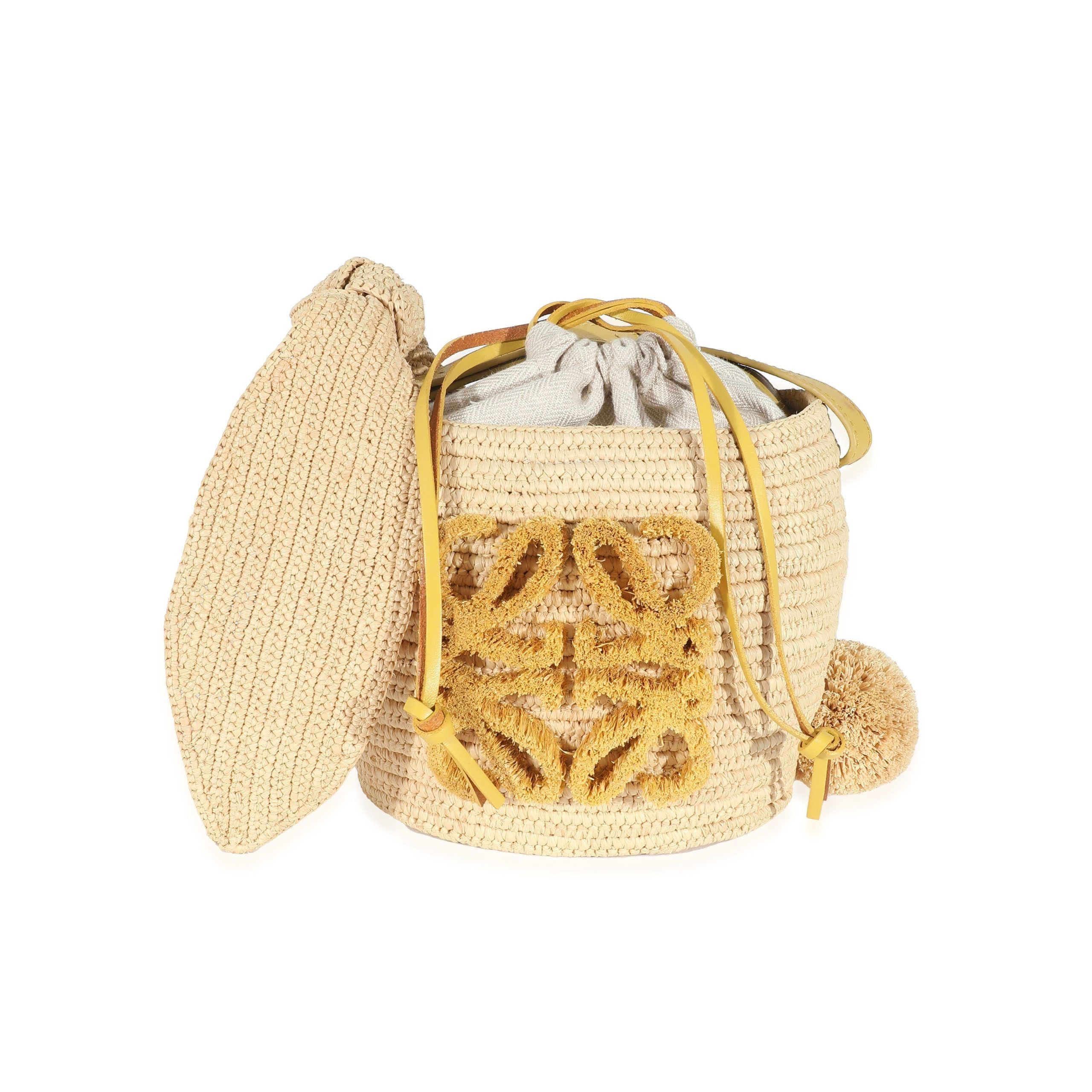 image of Loewe Beige Raffia Bunny Bucket Bag, Women's