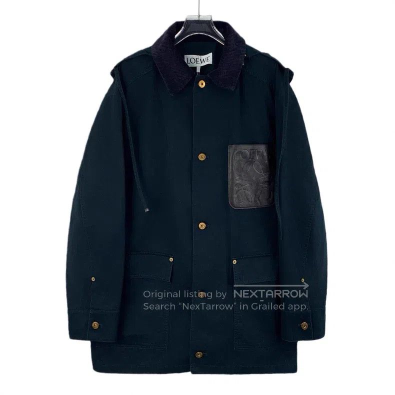 Loewe Loewe Olive Green Logo Leather Patch Embossed Cotton Hoode Size US M / EU 48-50 / 2 - 1 Thumbnail