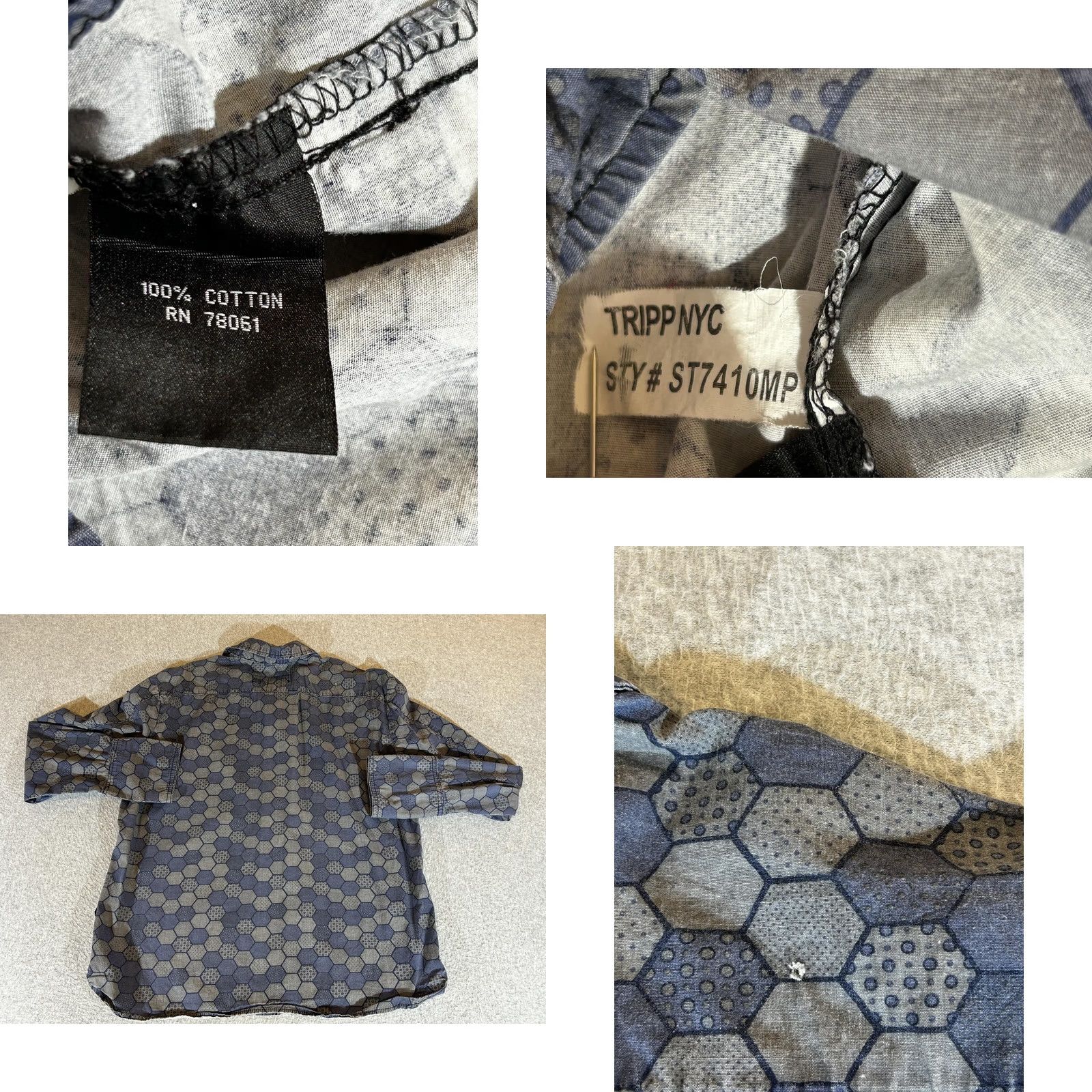 Tripp NYC TRIPP NYC Shirt Mens L Blue Honeycomb Button Long Sleeve Joker Cosplay Goth Emo Size US L / EU 52-54 / 3 - 8 Thumbnail