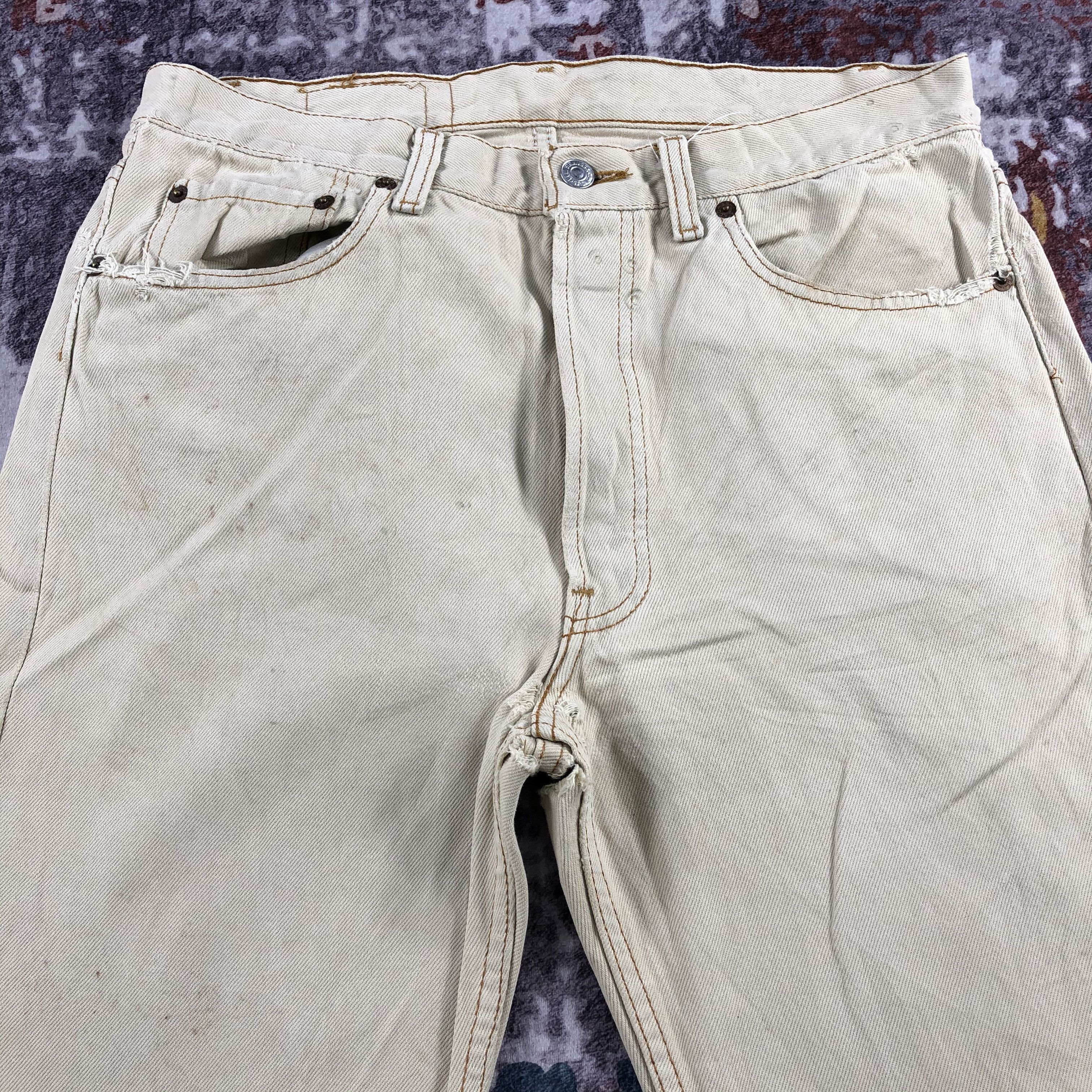 Levi's × Vintage 90s Vintage White Cream Levis 501 Jeans-JM2428 Size US 33 - 3 Thumbnail