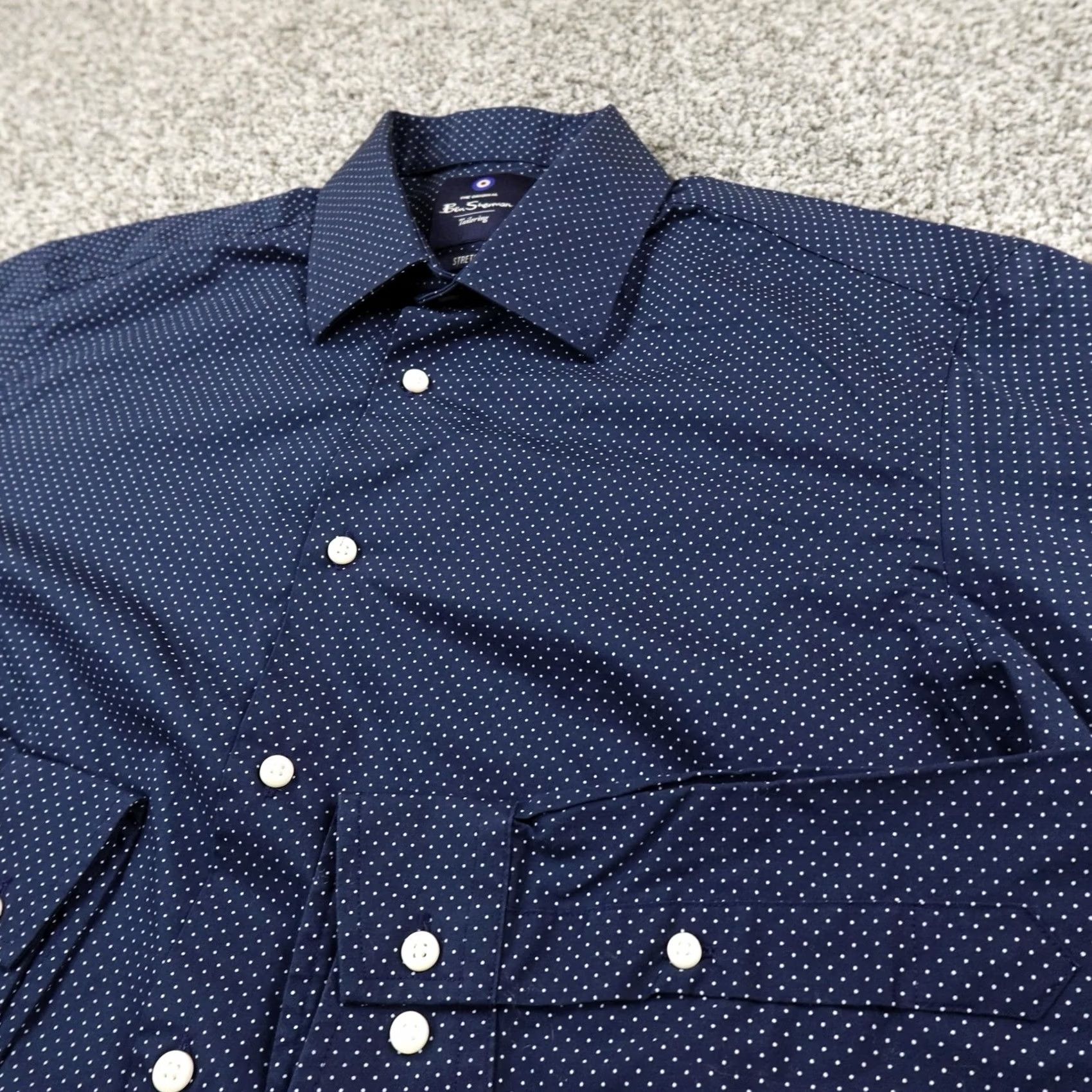 Ben Sherman Ben Sherman Shirt Mens M 15.5 33-34 Blue Polka Dot Long Sleeve Dress Shirt Size 40R - 2 Thumbnail
