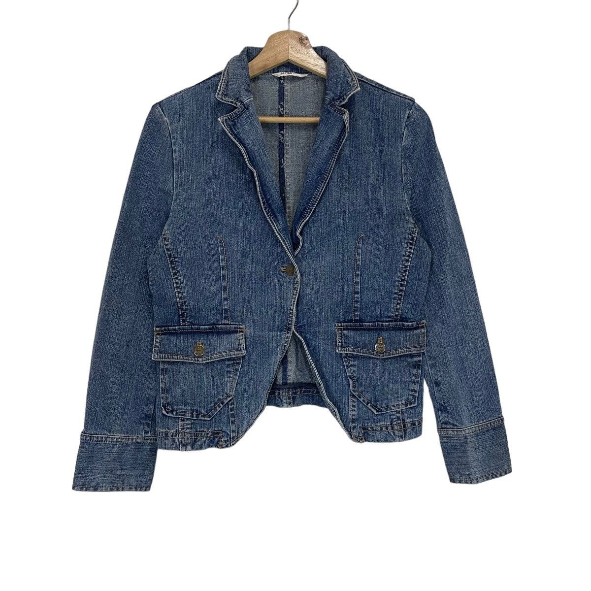 Designer × MCM Vintage 90s Moderne Creation Munchen Denim Blazer Size S / US 4 / IT 40 - 1 Thumbnail