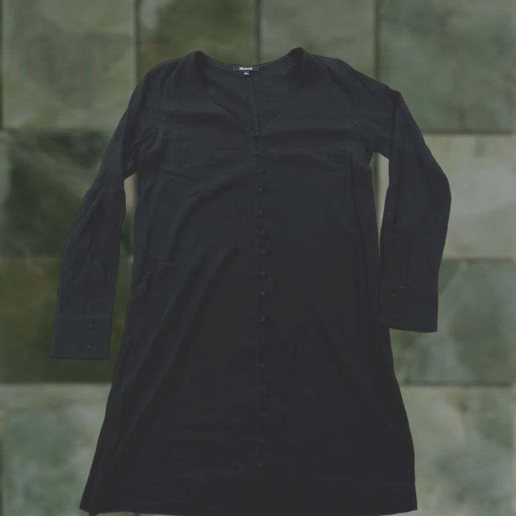 Madewell Madewell Dress Womens Small Black Shift Long Sleeve Button Front V-Neck Casual Size S / US 4 / IT 40 - 1 Thumbnail