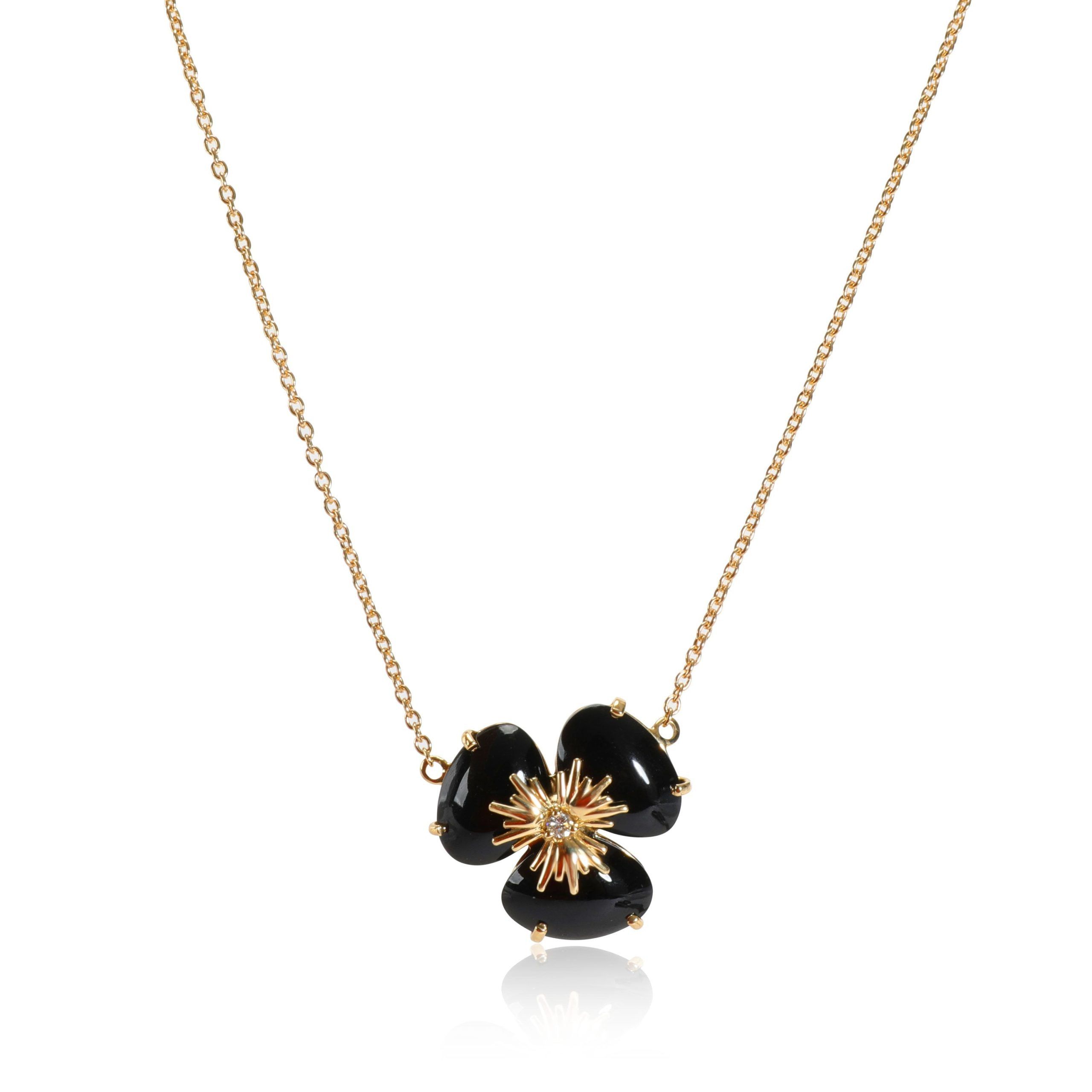 image of Tiffany Co Vianna Brasil Quartz Diamond Flower Necklace In 18K Yellow Gold Black, Women's