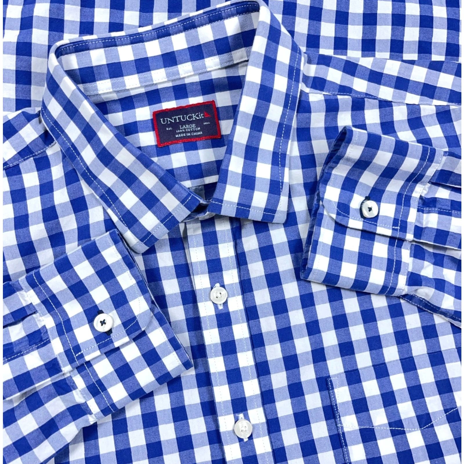 UNTUCKit UNTUCKit Shirt Men Large Blue White Button Up Gingham Check Dress Casual Poplin Size US L / EU 52-54 / 3 - 2 Thumbnail