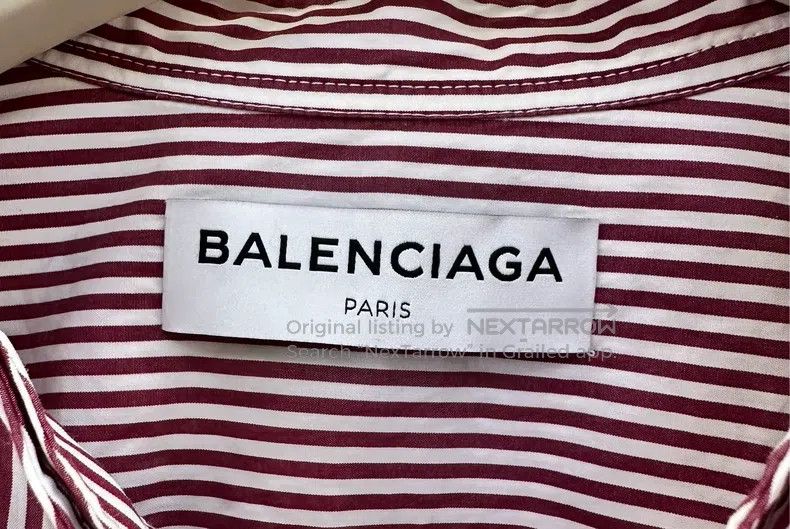 Balenciaga Balenciaga Letter Logo Printed Striped Collar Shirt, Red, Size XXS / US 00 / IT 34 - 3 Thumbnail