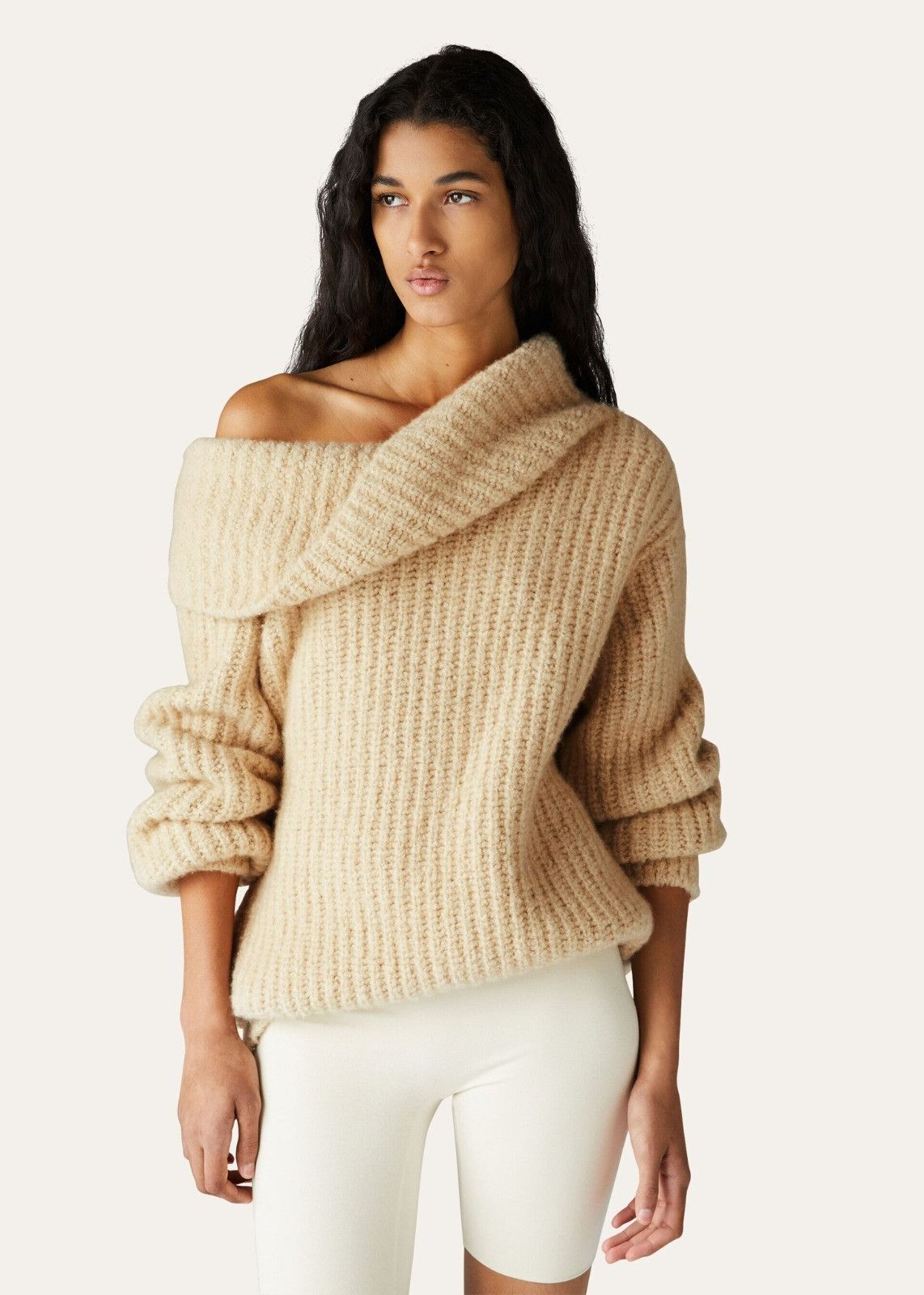 Loro Piana o1srvl11e1125 FAN1842 Wide Cowl Collar Sweater in Beige Size S / US 4 / IT 40 - 3 Thumbnail