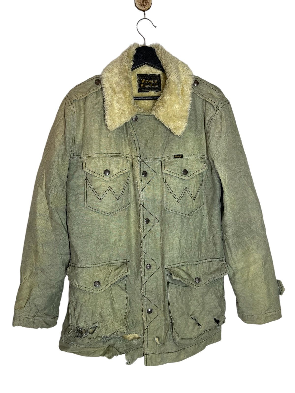 VINTAGE WRANGLER WRANGE COAT ACID WASH BEGGERS RIPS