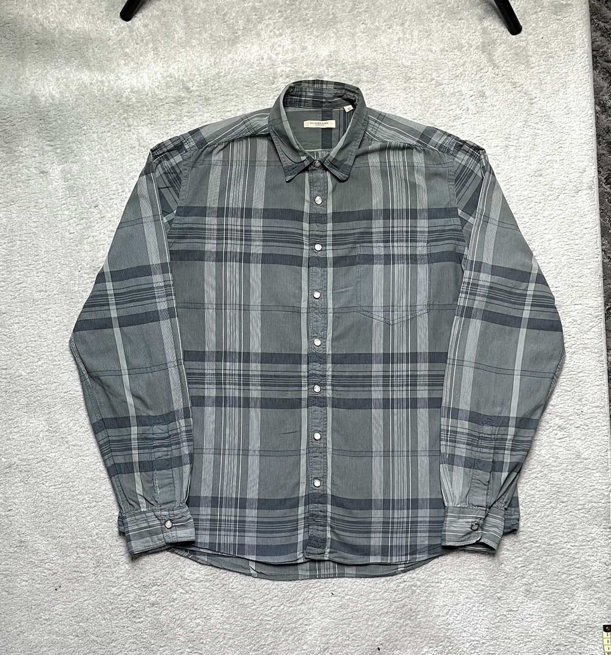 Burberry Vintage Grey tartan check Button Shirt Striped Burberry Size US L / EU 52-54 / 3 - 1 Thumbnail
