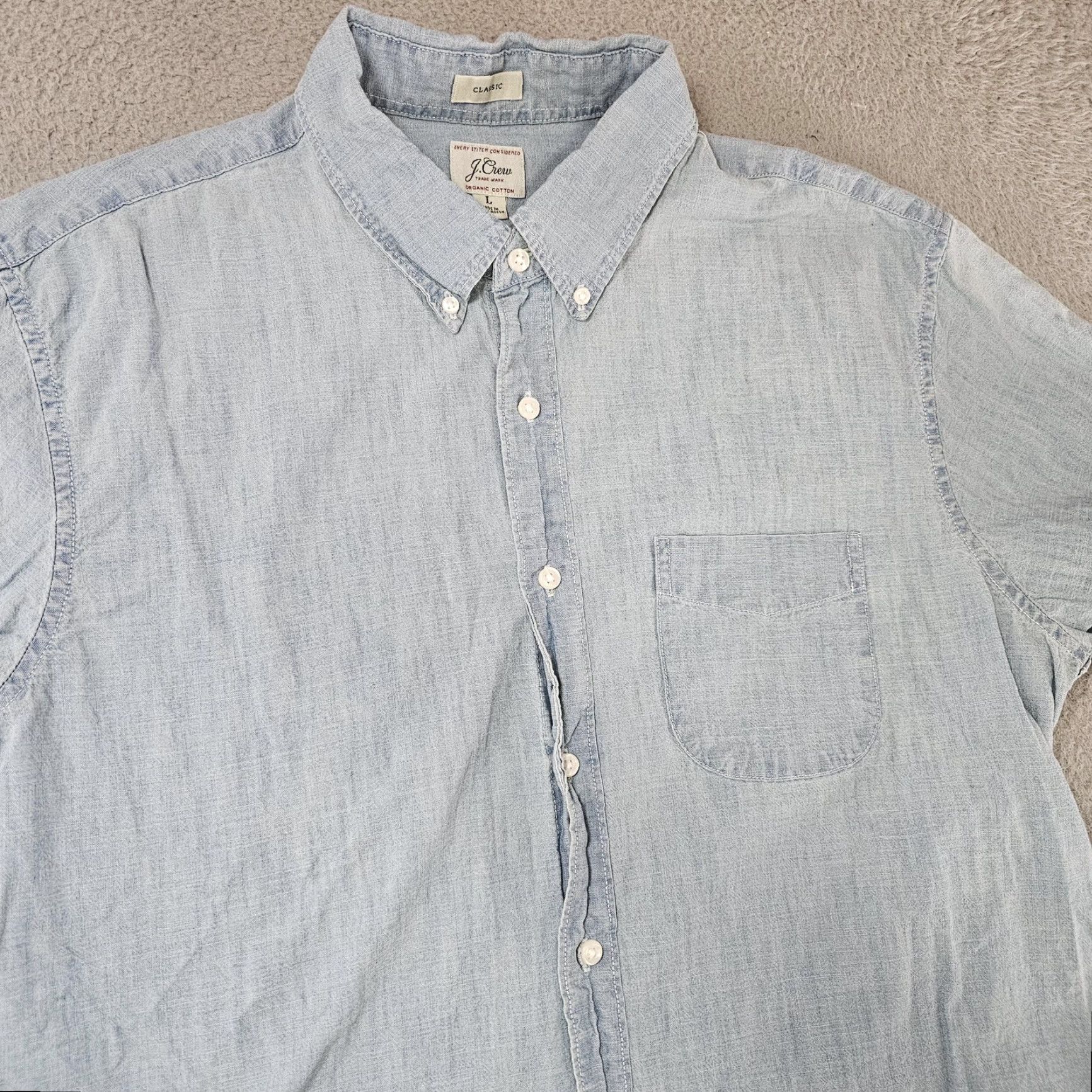 J.Crew J.CREW Shirt Large Blue Short Sleeve Button Front Organic Cotton Mens Size US L / EU 52-54 / 3 - 2 Thumbnail