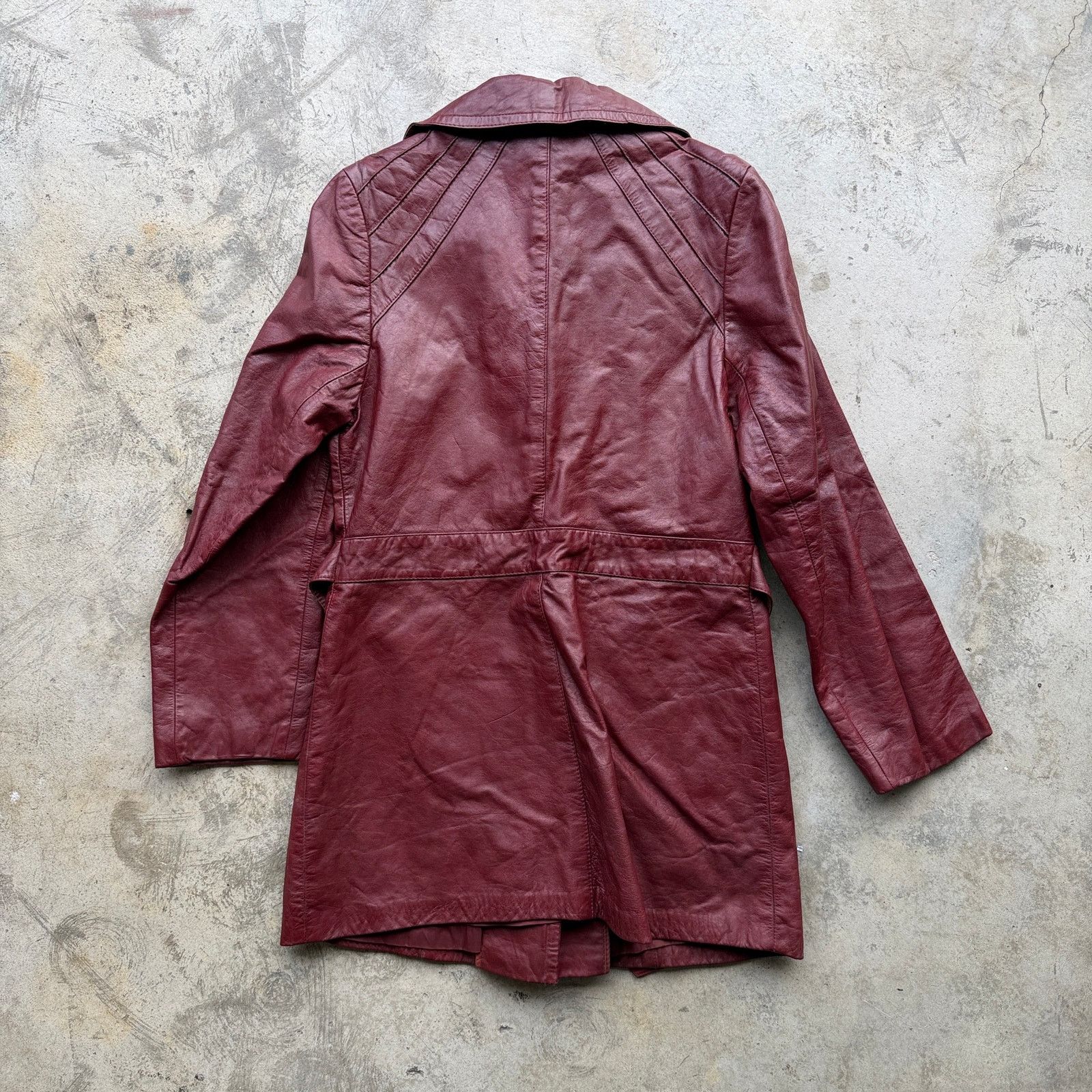 Other Vtg 80s Burgundy Genuine Leather Trench Coat Jacket Women Size XL / US 12-14 / IT 48-50 - 6 Thumbnail