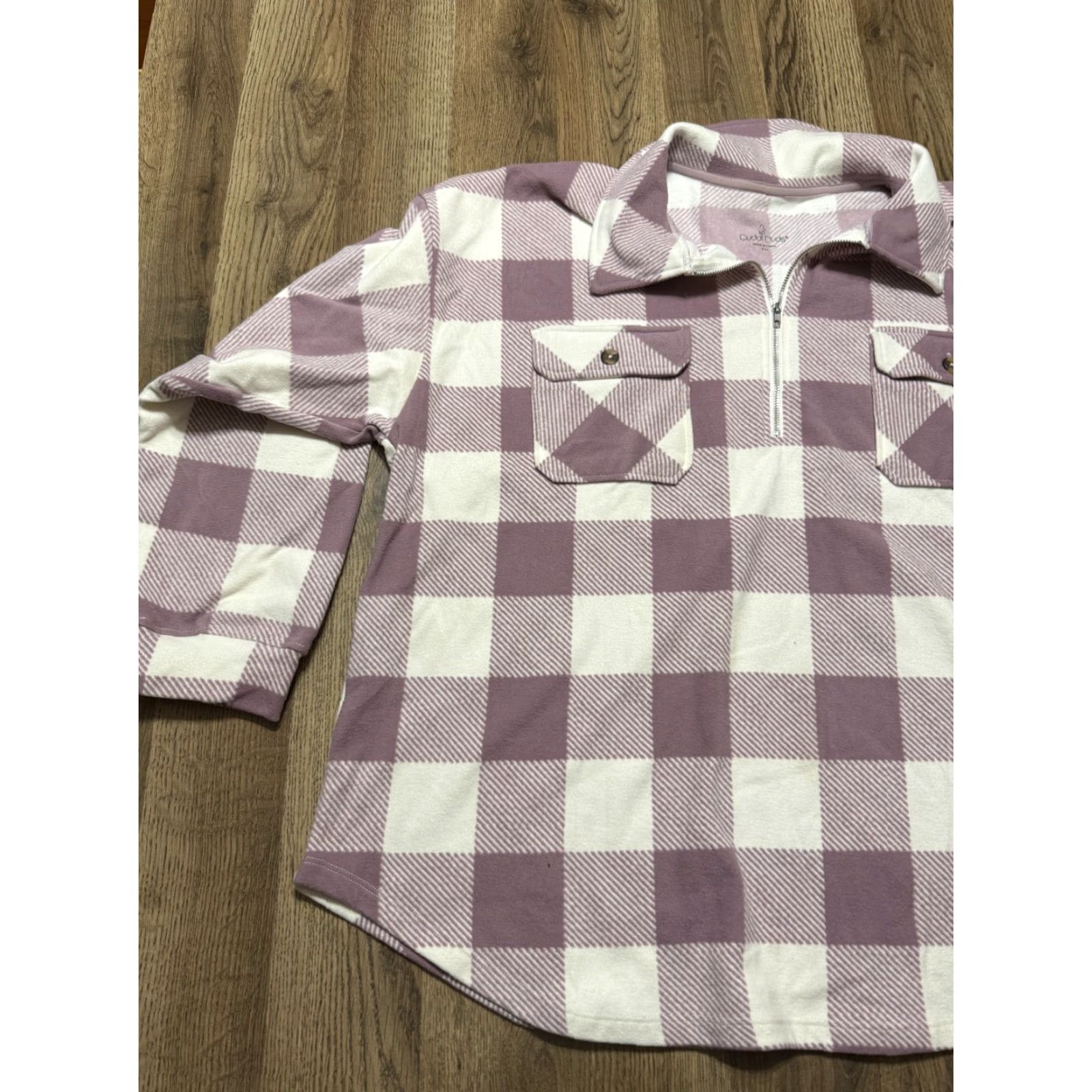 Vintage Cuddl Duds Sweater Womens 1X Purple White Plaid Quarter Zip Pullover Size XL / US 12-14 / IT 48-50 - 3 Thumbnail