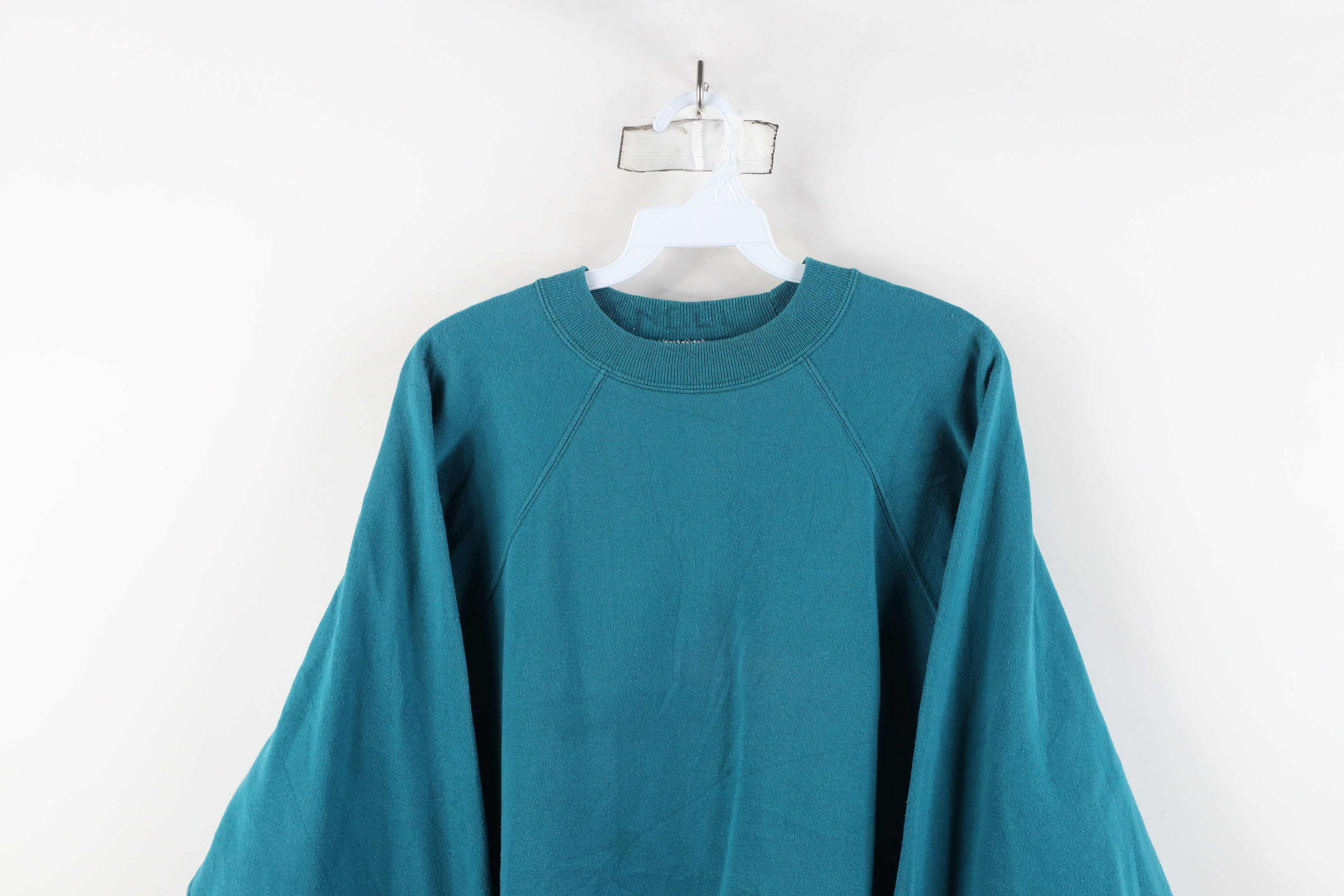 Vintage Vintage 90s Streetwear Blank Crewneck Sweatshirt Teal Size US XL / EU 56 / 4 - 2 Thumbnail