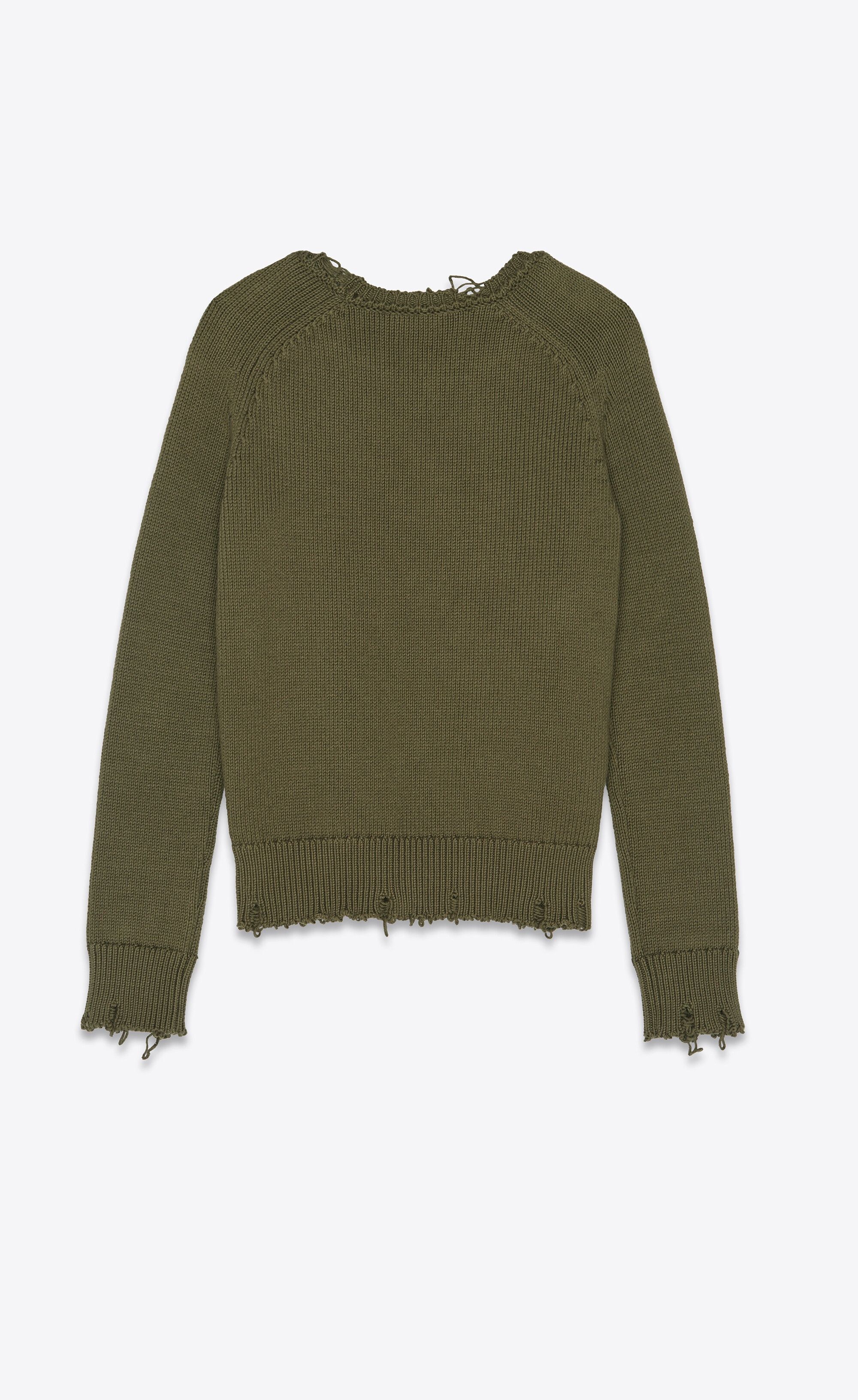 Saint Laurent Paris o1la1rc1a1225 604798 Destroyed Knit Sweater in Green Size US M / EU 48-50 / 2 - 2 Thumbnail