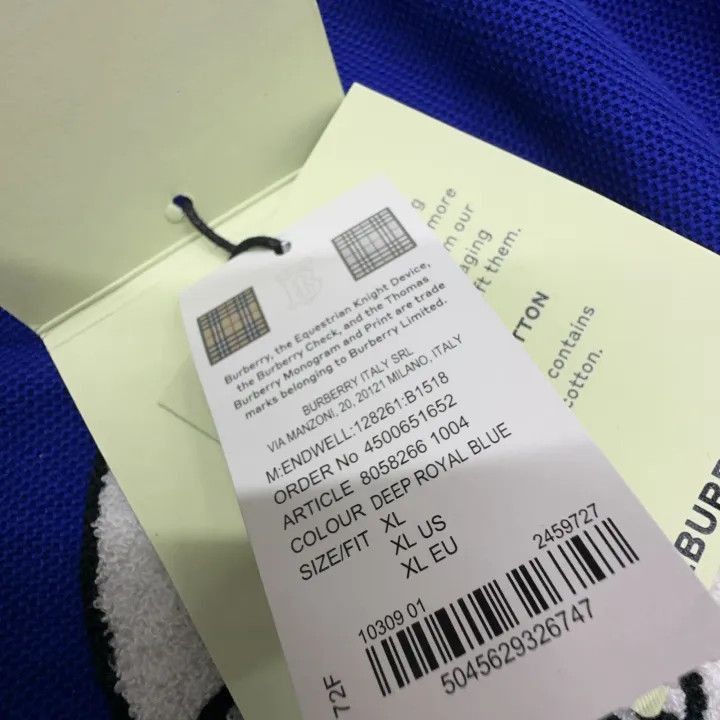 Burberry Burberry Burberry Men's Blue Cotton Short Sleeve Polo-2507 Size US XL / EU 56 / 4 - 4 Thumbnail