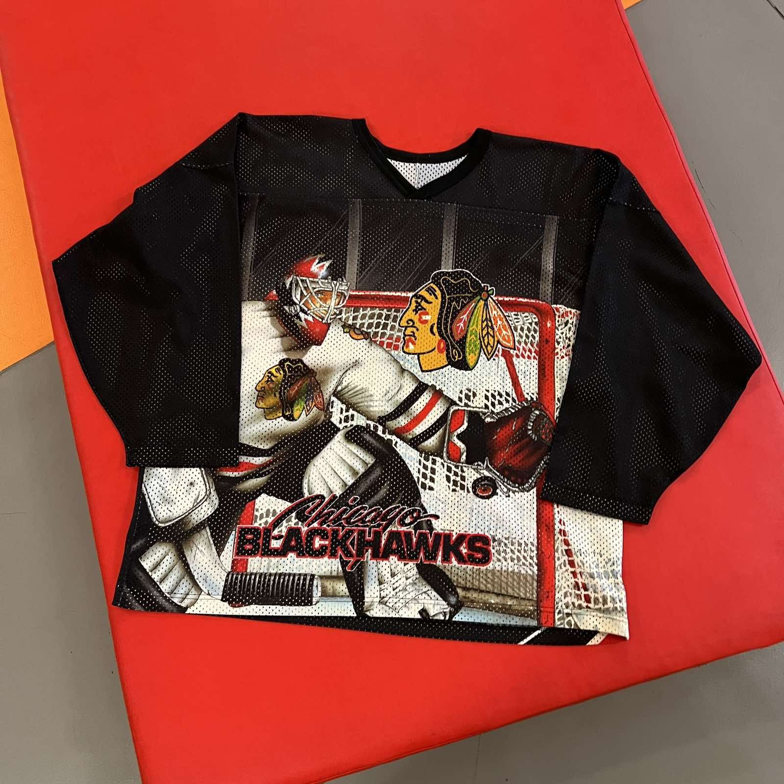 Ccm Vintage 90s Chicago Blackhawks All Over Print Hockey Jersey Size US XL / EU 56 / 4 - 1 Thumbnail