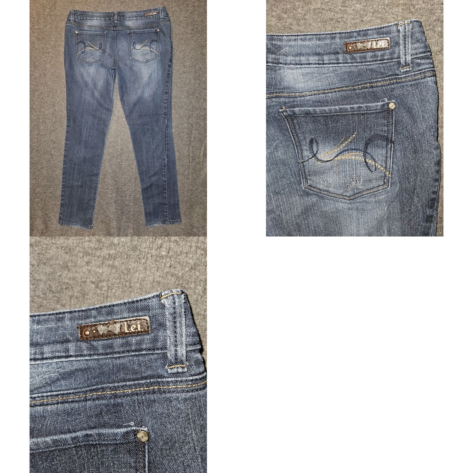 Vintage L.E.I. Ashley Trouble Jeans Skinny Denim 13 Juniors Low Rise Blue Embroidered, 90s Preppy Womens Jeans Size 34" / US 12 / IT 48 - 8 Thumbnail