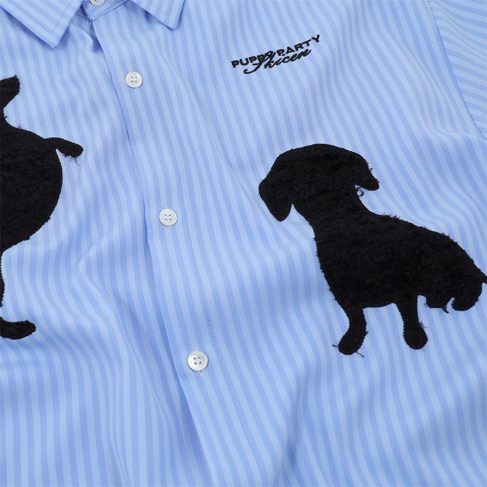 Japanese Brand × Vintage Men's fun embroidered puppy loose casual striped shirt y2k Size US M / EU 48-50 / 2 - 4 Thumbnail