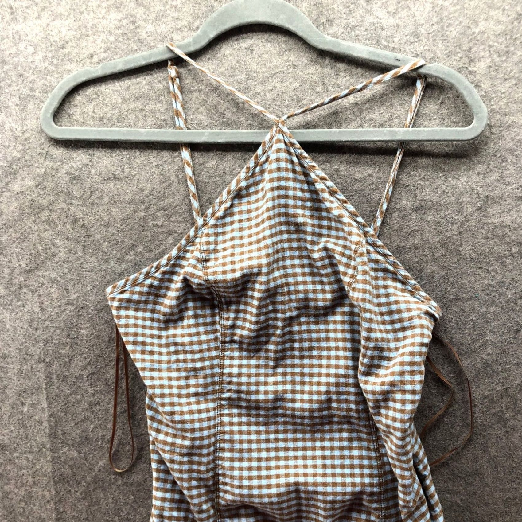 Urban Outfitters VINTAGE? No. Urban Outfitters BDG Gingham Halter Mini Dress Womens M Linen Blend Blue Brown Size M / US 6-8 / IT 42-44 - 6 Thumbnail