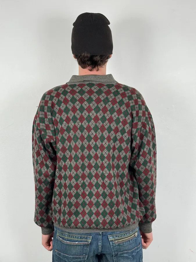 Emporio Armani 1980s Emporio Armani Grey Wool Red & Green Polo Sweater Size US L / EU 52-54 / 3 - 3 Thumbnail