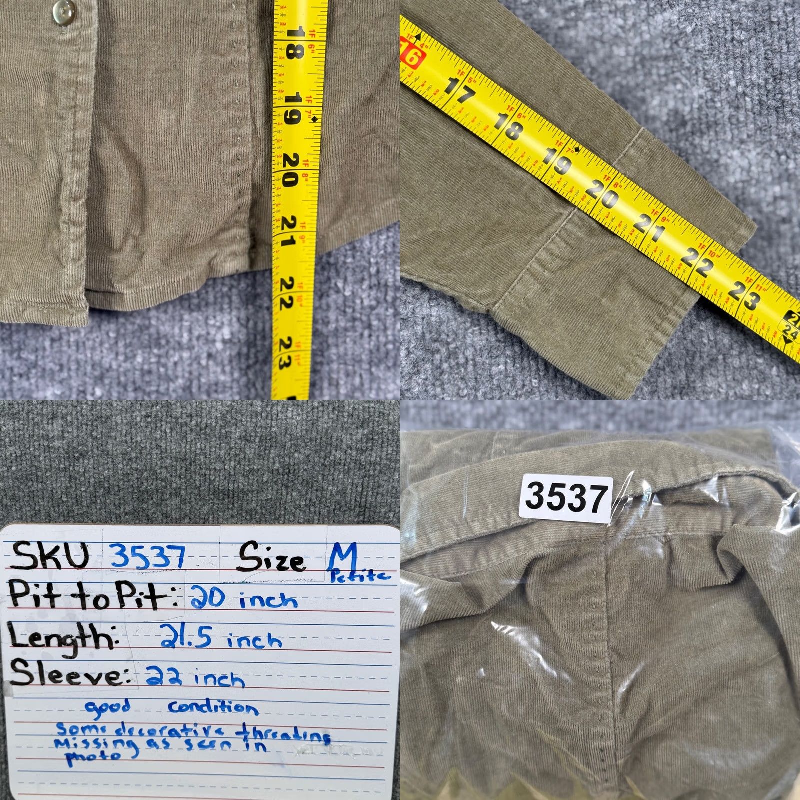 Talbots Talbots Petites Corduroy Button Up Shirt LS Women M Green Fall Workwear Basic Stretch Size M / US 6-8 / IT 42-44 - 8 Thumbnail