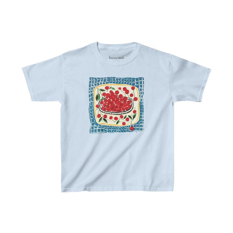 Other Blue Picnic Cherries Baby Tee – Cute Fruit Graphic Crop Top Size L / US 10 / IT 46 - 1 Thumbnail