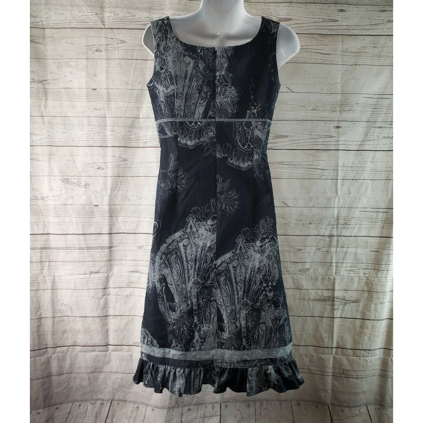 Vintage Marine Dress Womens Sz 6 Gray Blue Sleeveless Ruffle Hem Size M / US 6-8 / IT 42-44 - 4 Thumbnail