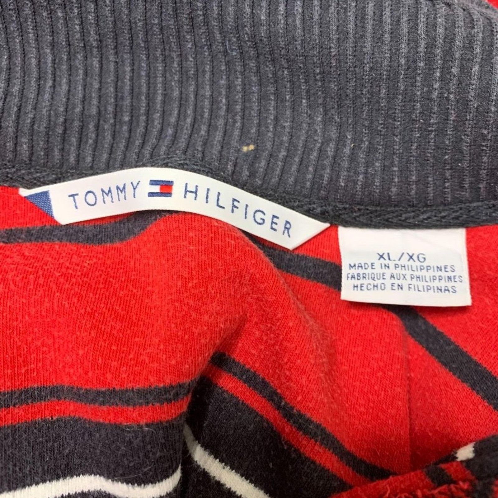 Tommy Hilfiger Tommy Hilfiger Red Black Stripe Black Rib Collar 1/4 Zip XL Size US XL / EU 56 / 4 - 8 Thumbnail