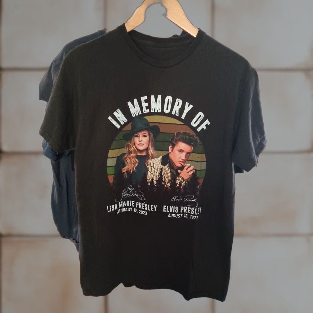 VINTAGE Elvis Presley Lisa Marie T-shirt Men L Black RIP In Remembrance Memory Of Marie Logo T-Shirt Size L Mens