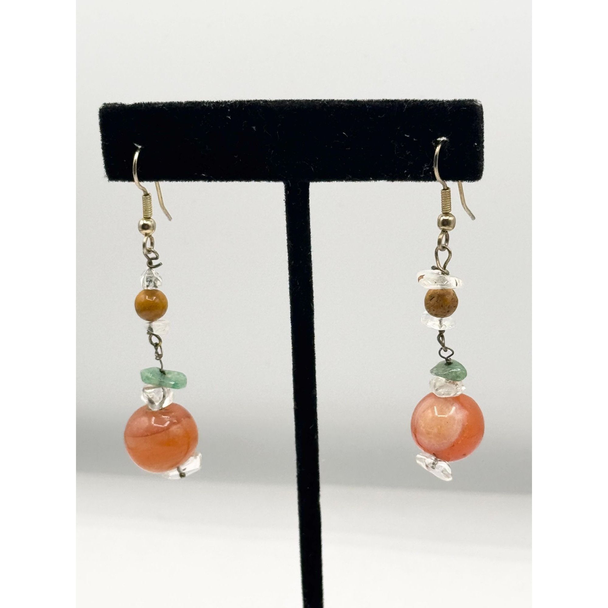 Orange quartz stone dangle drop earrings