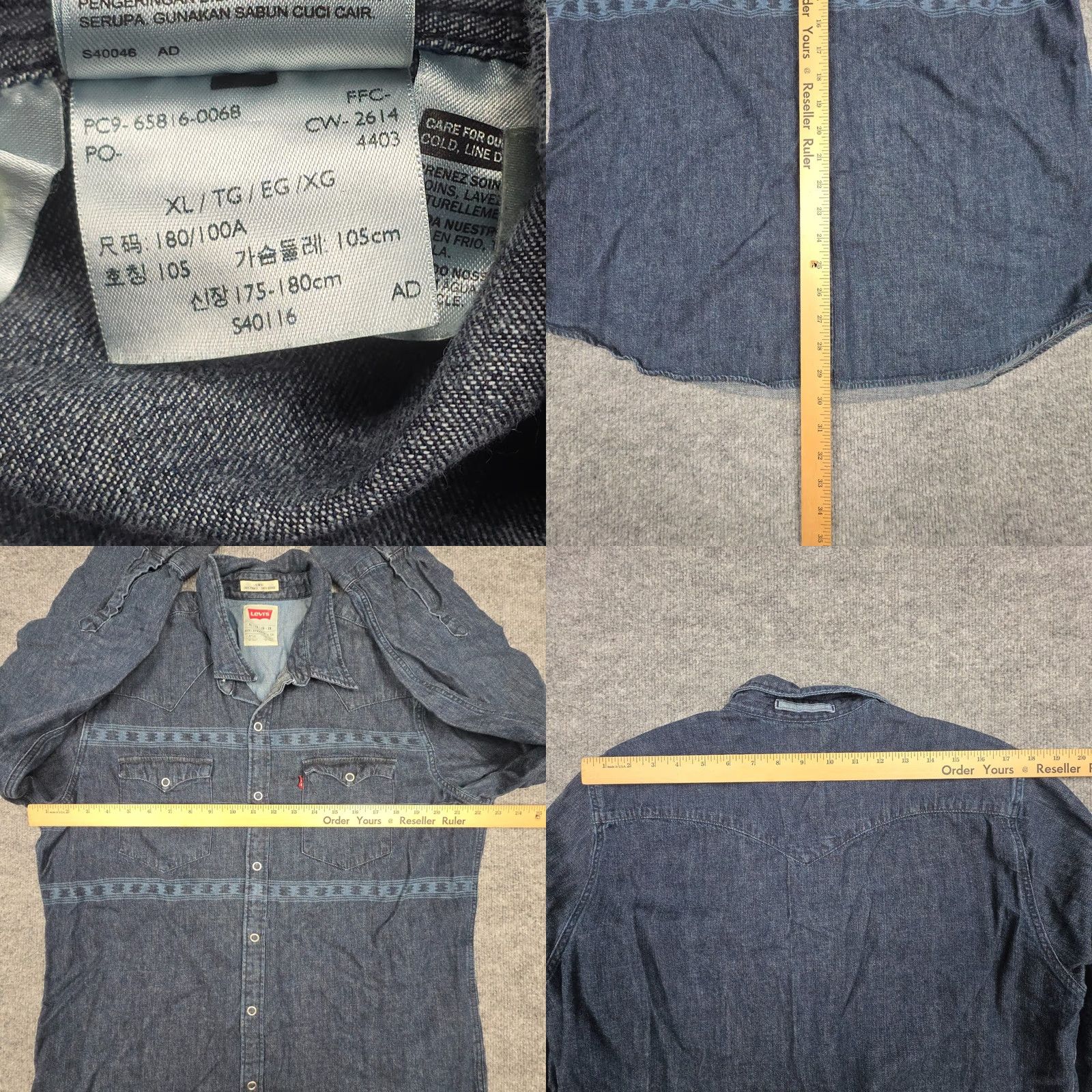 Levi's VINTAGE Levis Western Shirt Mens XL Slim Blue Pearl Snap Denim Cowboy Rancher Size US XL / EU 56 / 4 - 9 Thumbnail