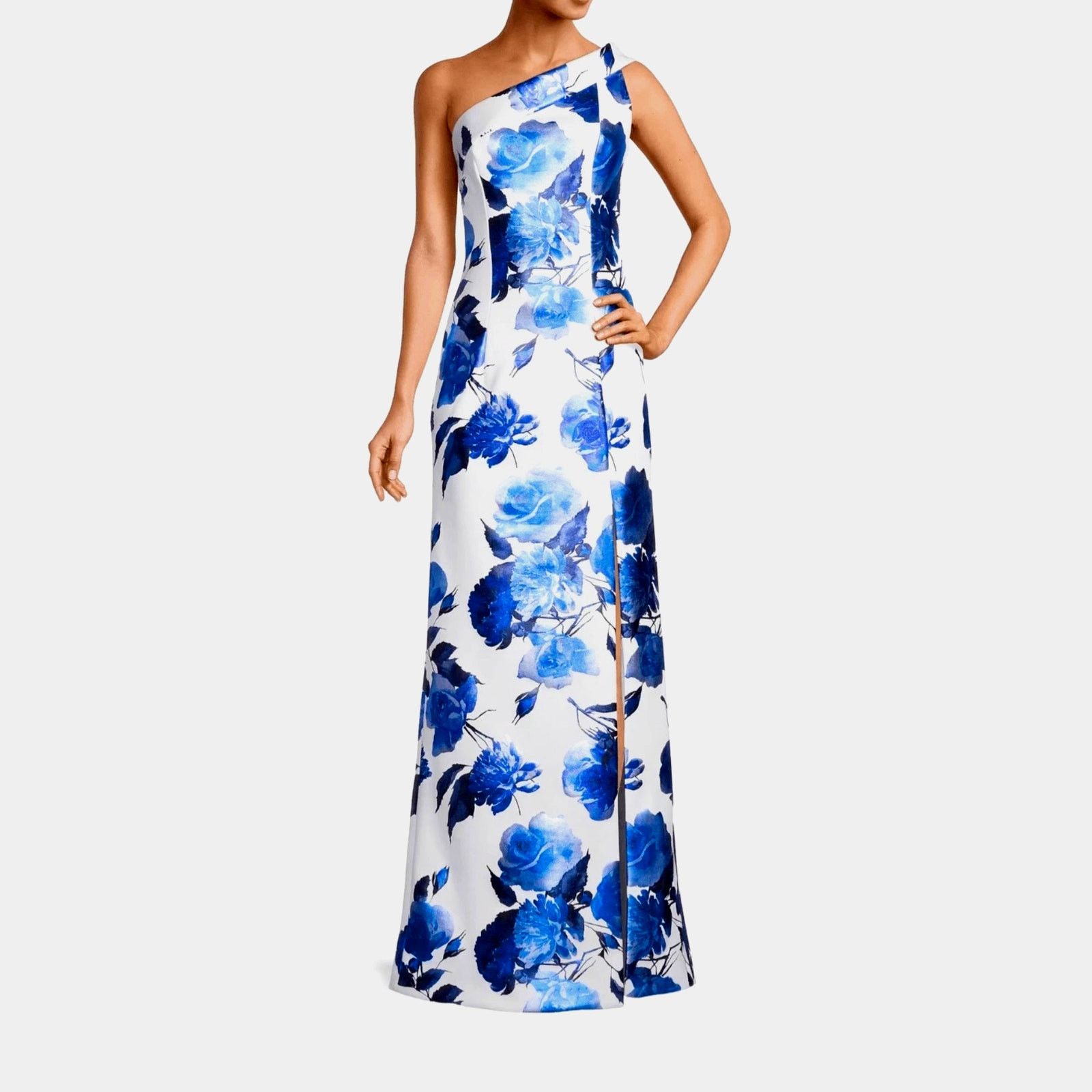 Other Black Halo Eve Dolan Floral One Shoulder Gown Blue Roses 4 Size S / US 4 / IT 40 - 4 Thumbnail