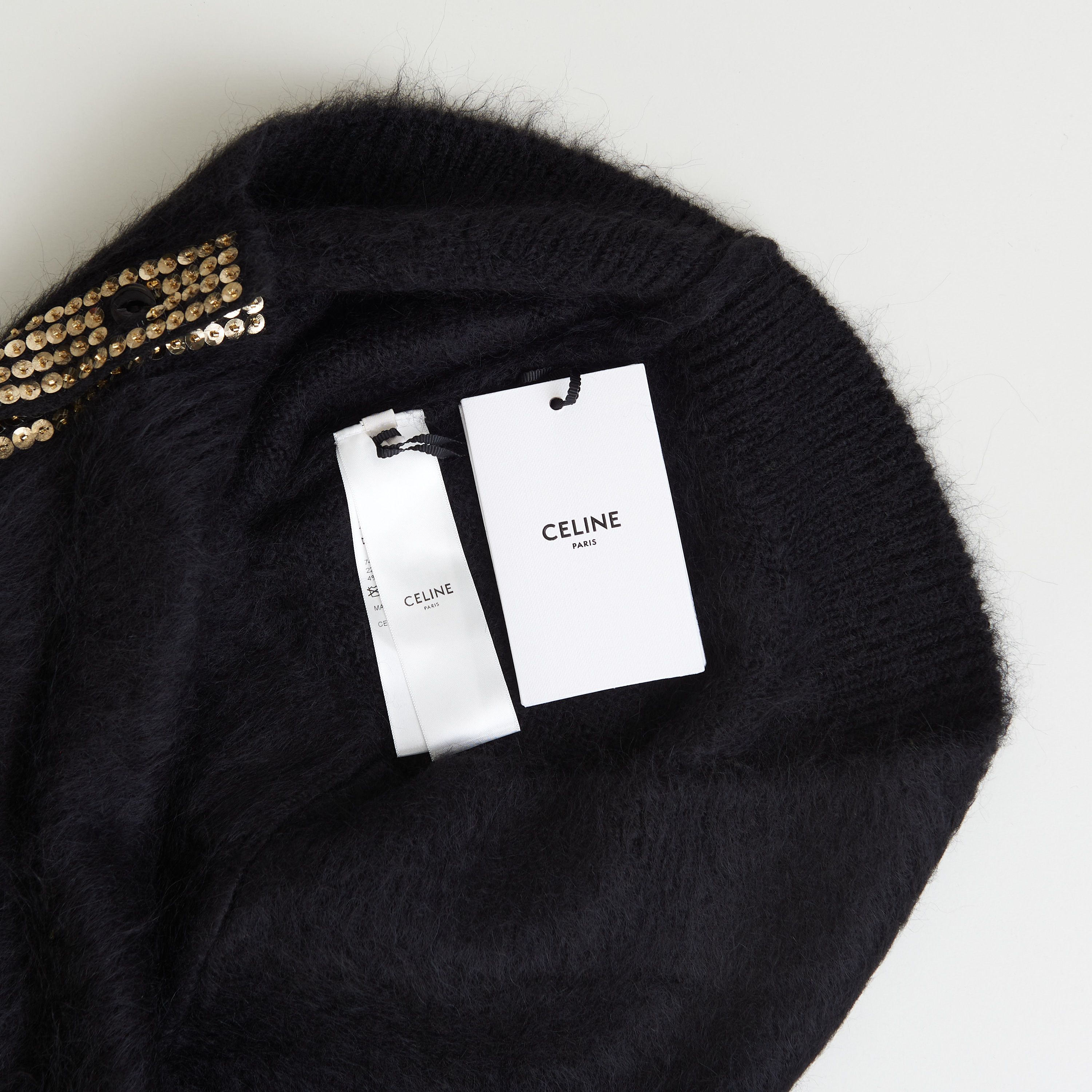 Celine Black Cardigan - Sequin Tiger Embroidery, Brushed Alpaca Size US M / EU 48-50 / 2 - 12 Thumbnail