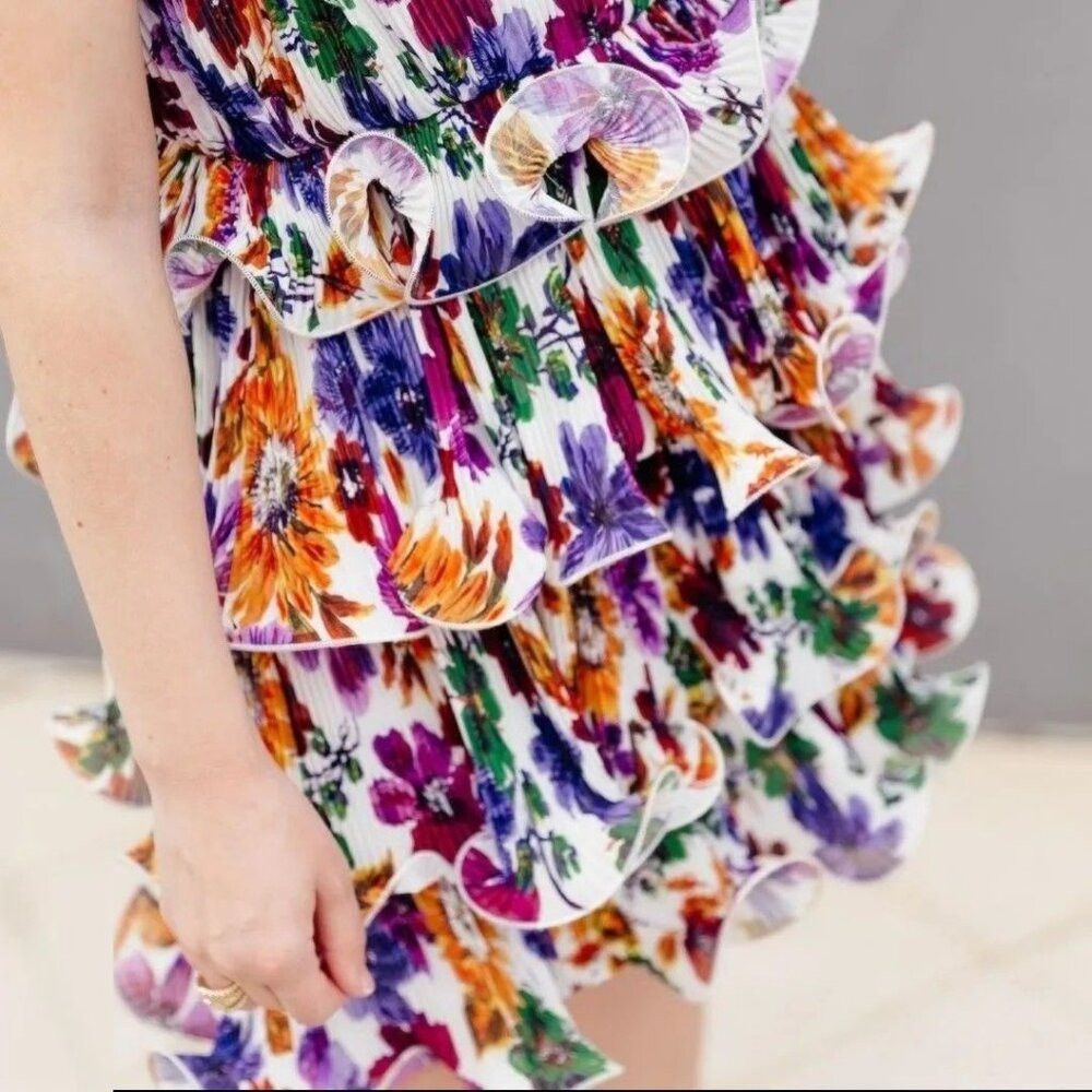 MILLY NWT New $495 MILLY Gia Wildflower Garden Chiffon Tiered Dre Size XL / US 12-14 / IT 48-50 - 2 Thumbnail