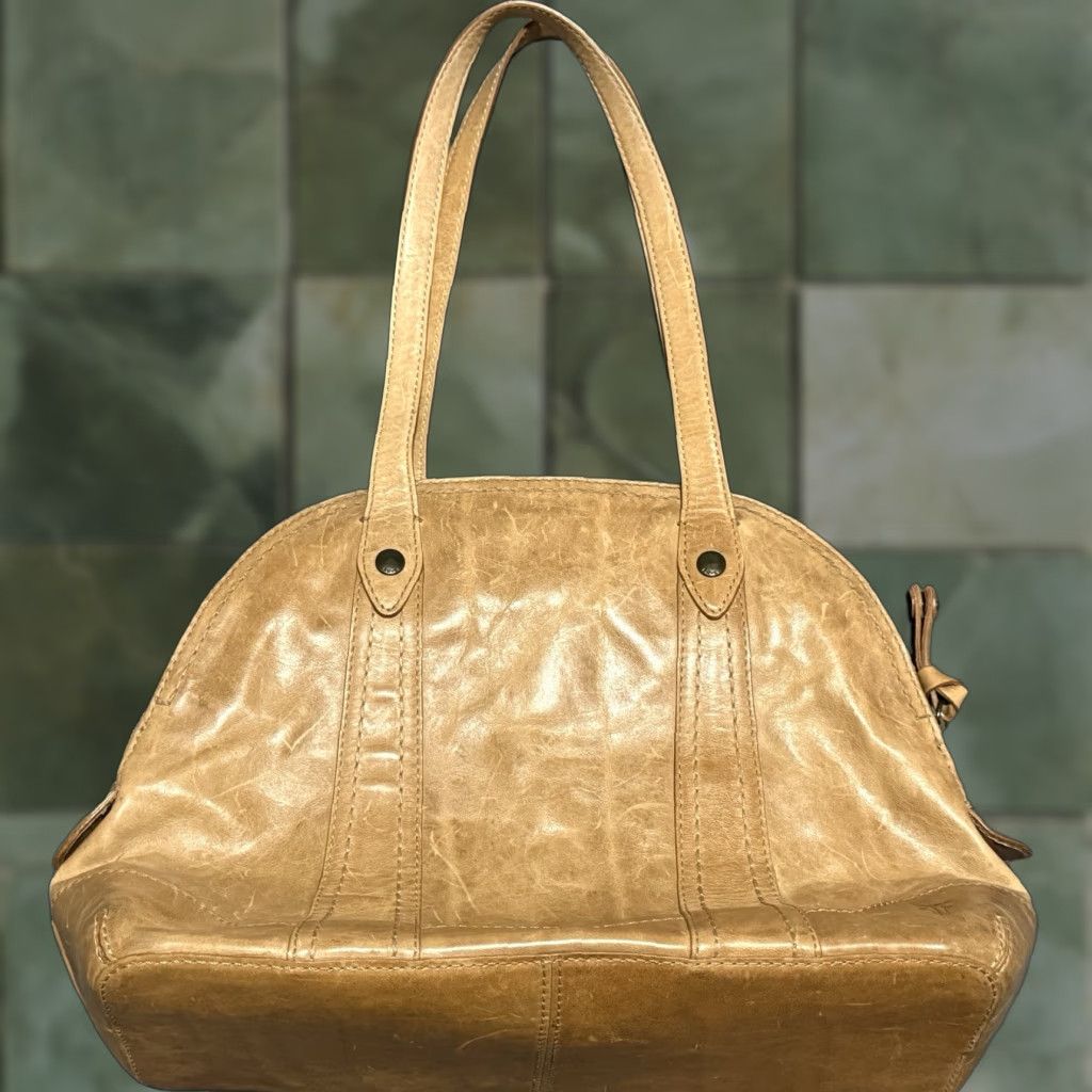 Frye Frye Melissa Zip Satchel Purse Light Brown Womens Bag Leather Domed Top Handle Zip Closure SATCHEL 90s style? Size ONE SIZE - 1 Thumbnail